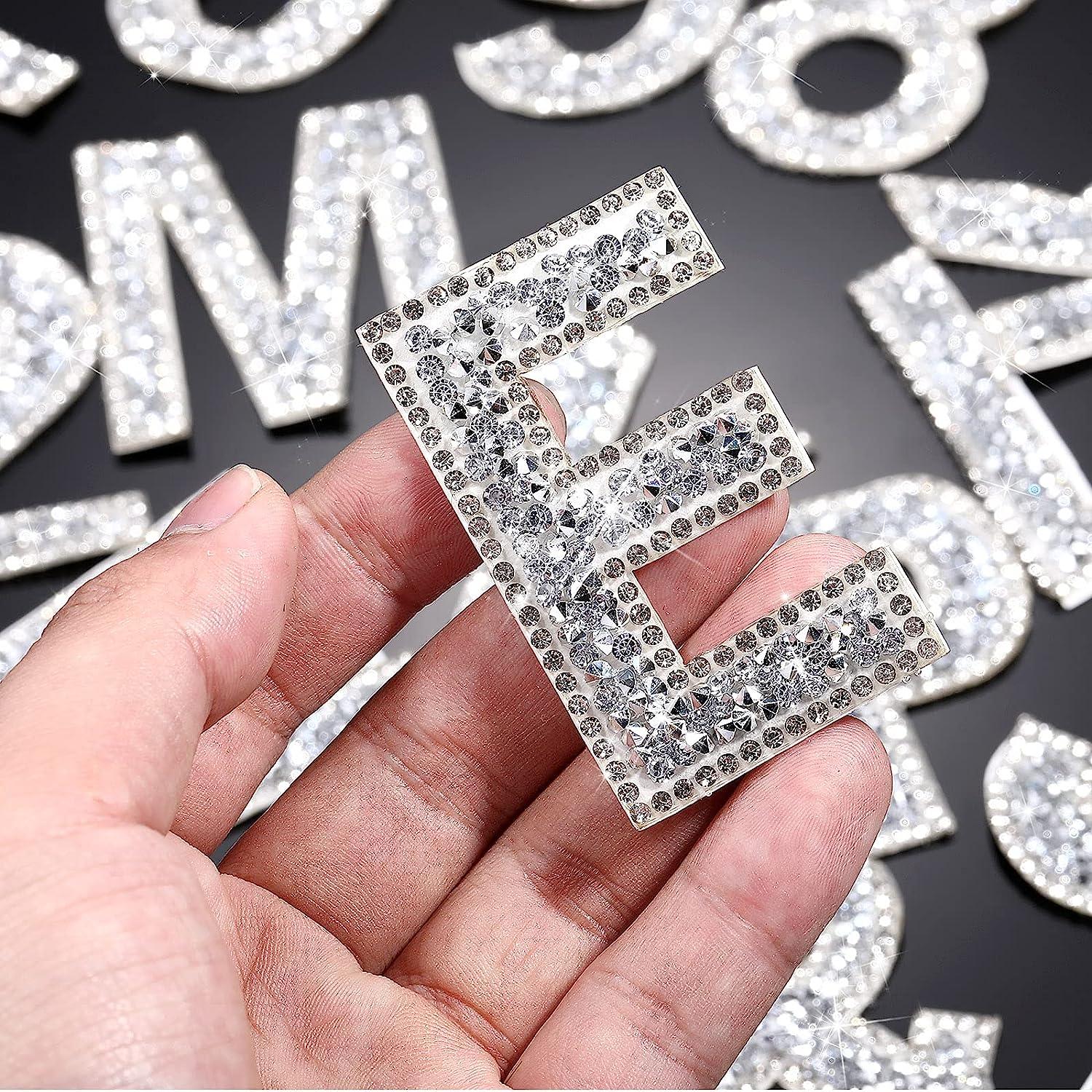  52 Pieces Rhinestone Letter Stickers, DaKuan Large Glitter  Alphabet Self-Adhesive Stickers Iron on Letters for Clothing DIY Art Crafts  (Silver)