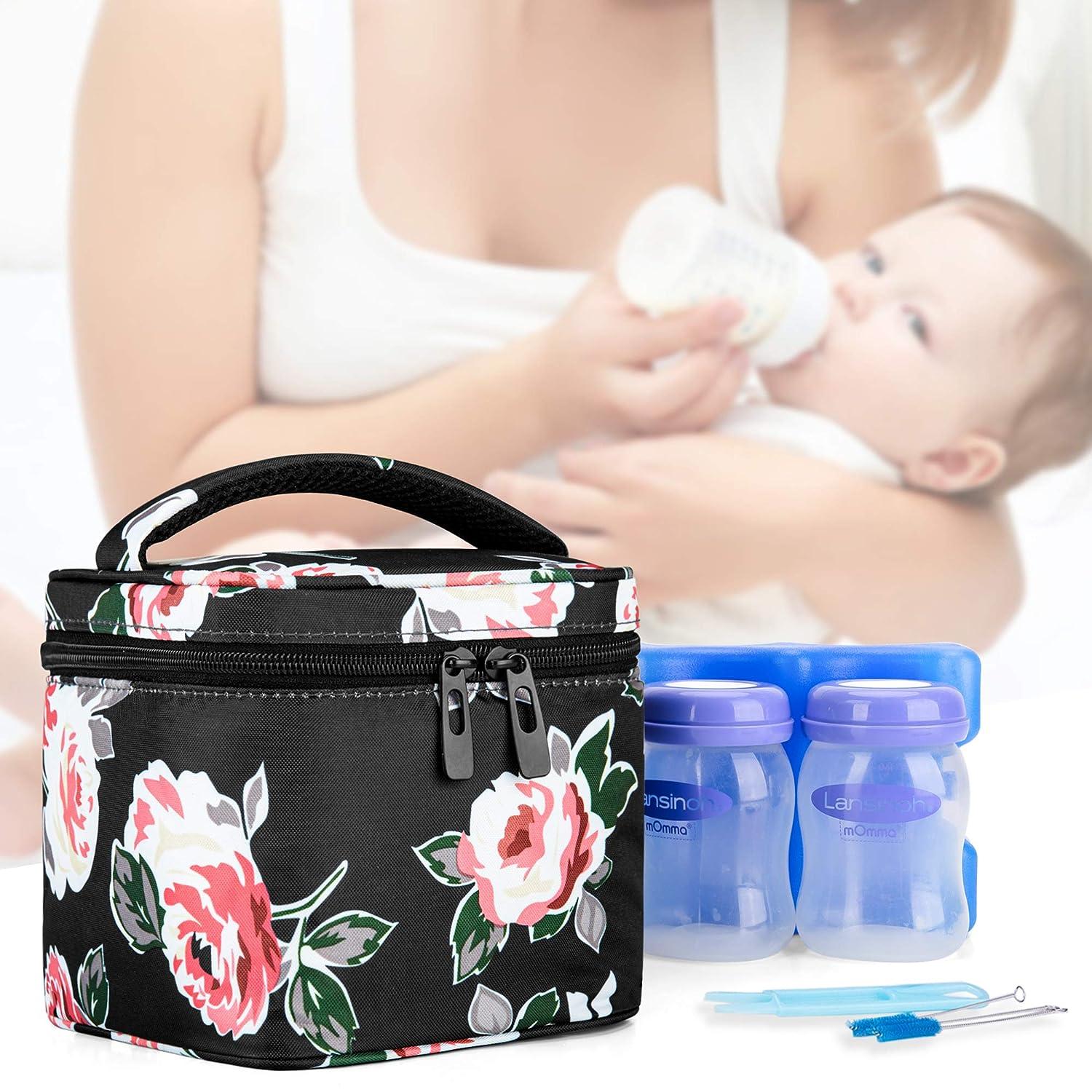 CURMIO Breastmilk Cooler Bag for Four Bottles up to 5 Oz Insulated Baby  Bottle Bag Perfect for Daycare Travel Nursing Mom Bag Only Black Flowers