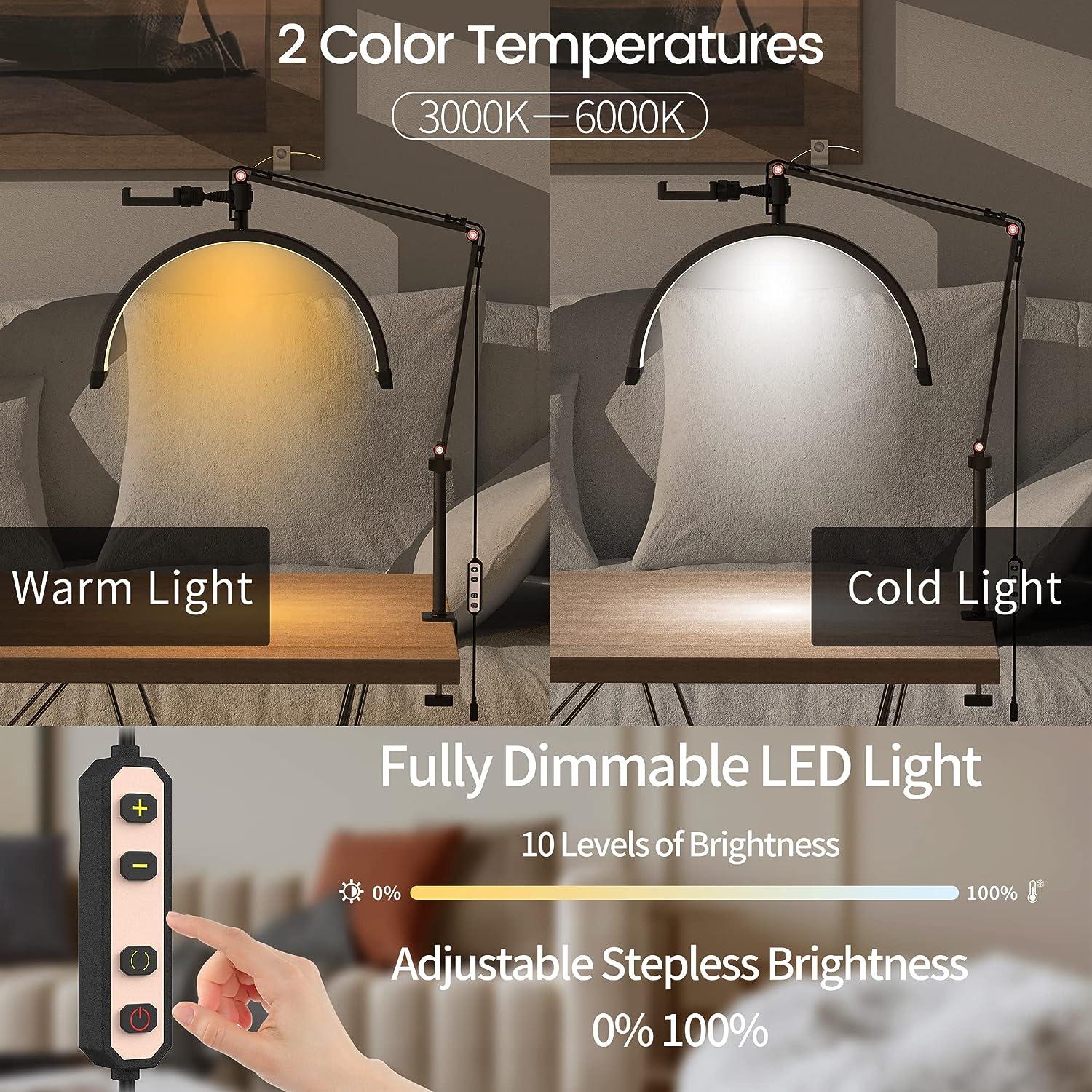 Half Moon Light, Lash Light for Eyelash Extensions,Lash Lamp, Nails Tech  Desk Lamp,3 Colors/Stepless Dimming,White