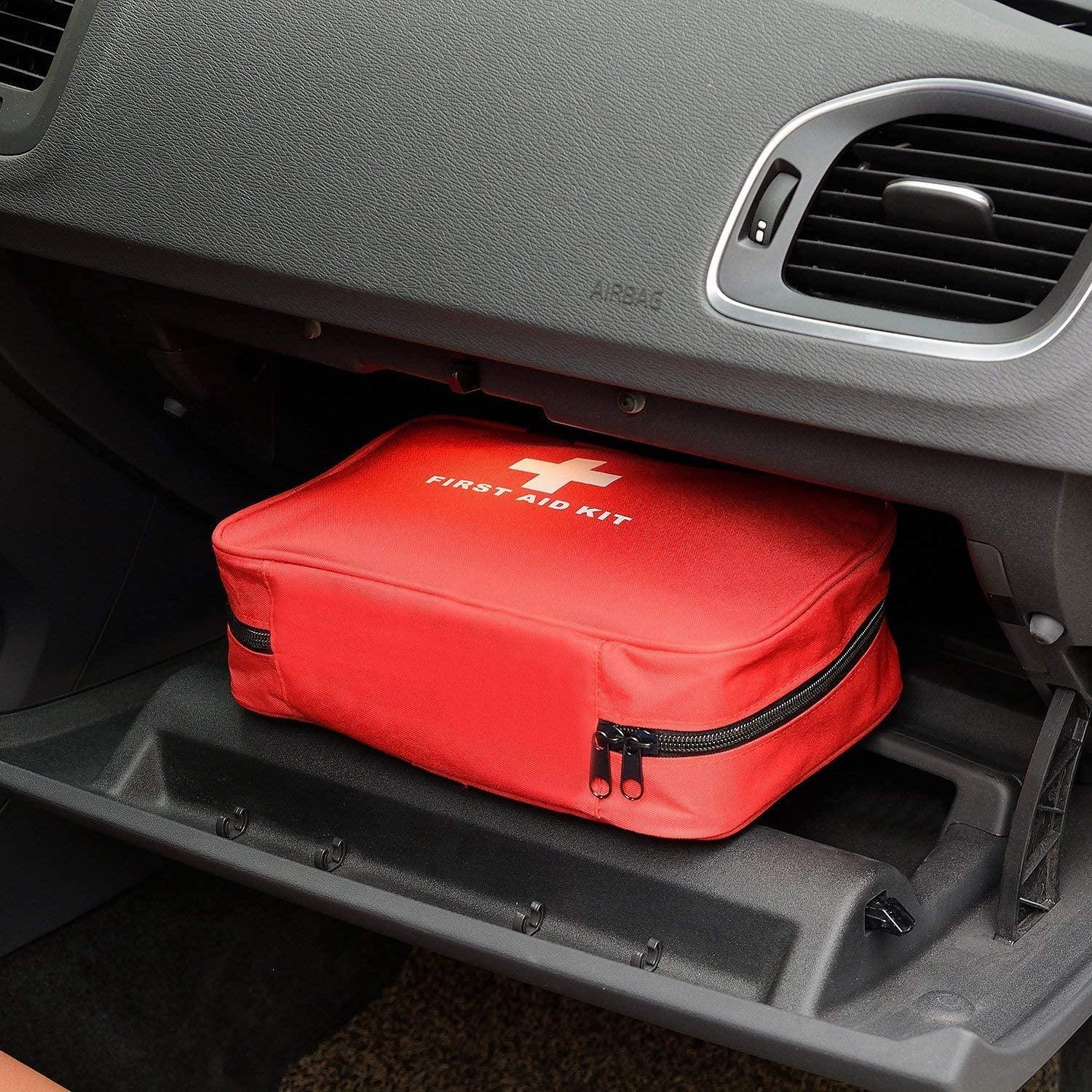 First Aid Kit for Home or Auto Packed in Compact Red Bag with Handles Mfasco