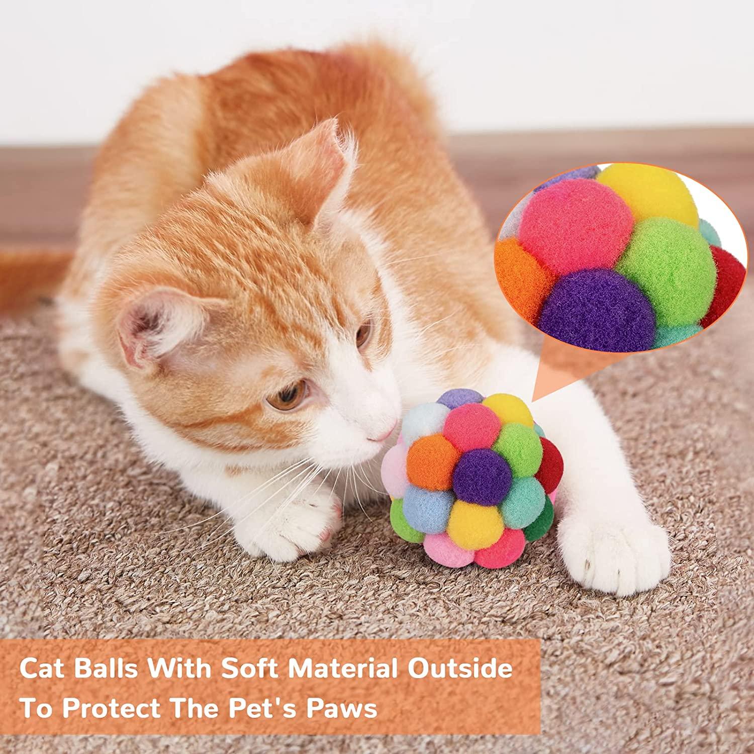 Ball Cat Toys Set of 6 Balls Pom Pom Balls, Yarn Cat Toys