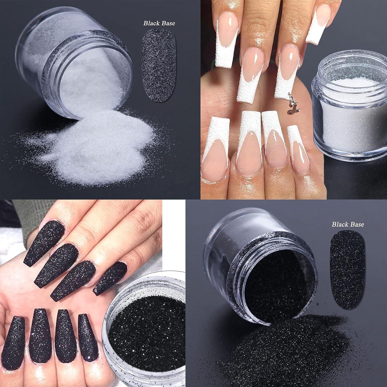 Star Dust : Glitter Nail Polish Designs On Black Shiny Nails 