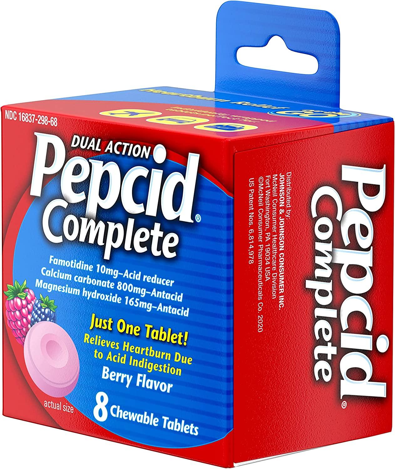 Pepcid Complete Dual Action Acid Reducer Antacid Chewable Tablets Berry Flavor 8 Ct 8 Count