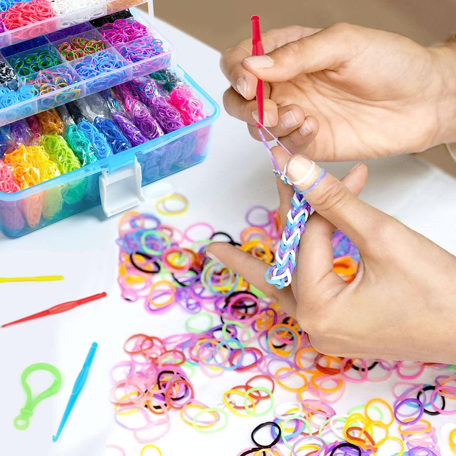 Inscraft 11880+ Loom Bands Set: Colorful Rubber Bands in 28 Colors with Container, 600 Clips, 200 Beads, 52 ABC Beads, Premium Bracelet Making