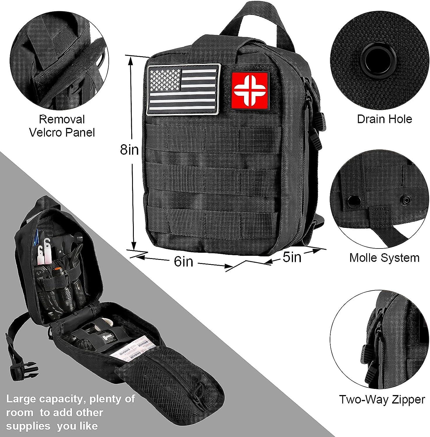 Emergency Survival Kit and First Aid Kit, 142Pcs Professional Survival Gear  and Equipment with Molle Pouch, for Men Camping Outdoor Adventure Black