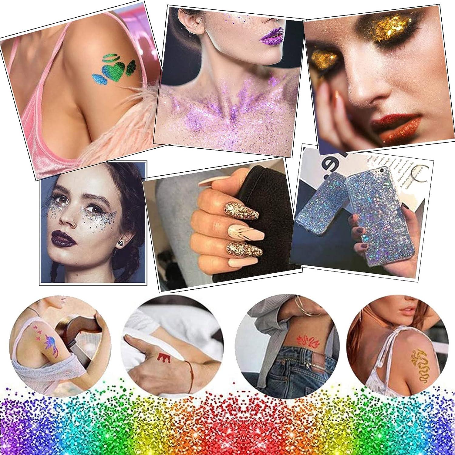 Temporary Glitter Tattoo,30 Glitter Colors, 5 unique stencils, 1 Body Glue,  5 Brushes, stickers and Rhinestones, Adults & Kids Arts Glitter Make Up  Kit, Gift for Halloween Christmas Birthday Party price in