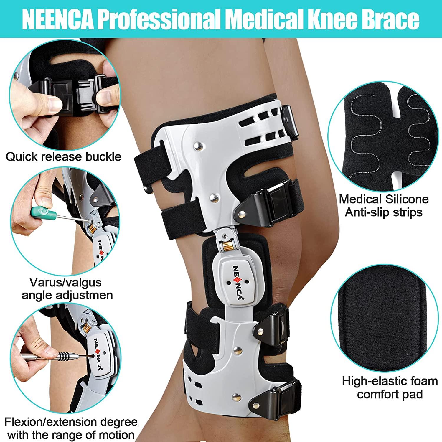 Hinged Knee Brace ROM, Knee Support for ACL, MCL, PCL, Meniscus Tear, Post  Op Recovery, Adjustable Post Op Knee Immobilizer, Leg Stabilizer for Men