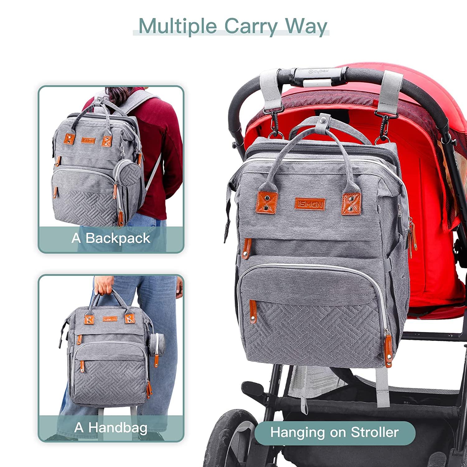 BabbleRoo Diaper Bag Backpack - Multi function Waterproof Diaper Bag,  Travel Essentials Baby Tote with Changing Pad, Stroller Straps & Pacifier  Case 