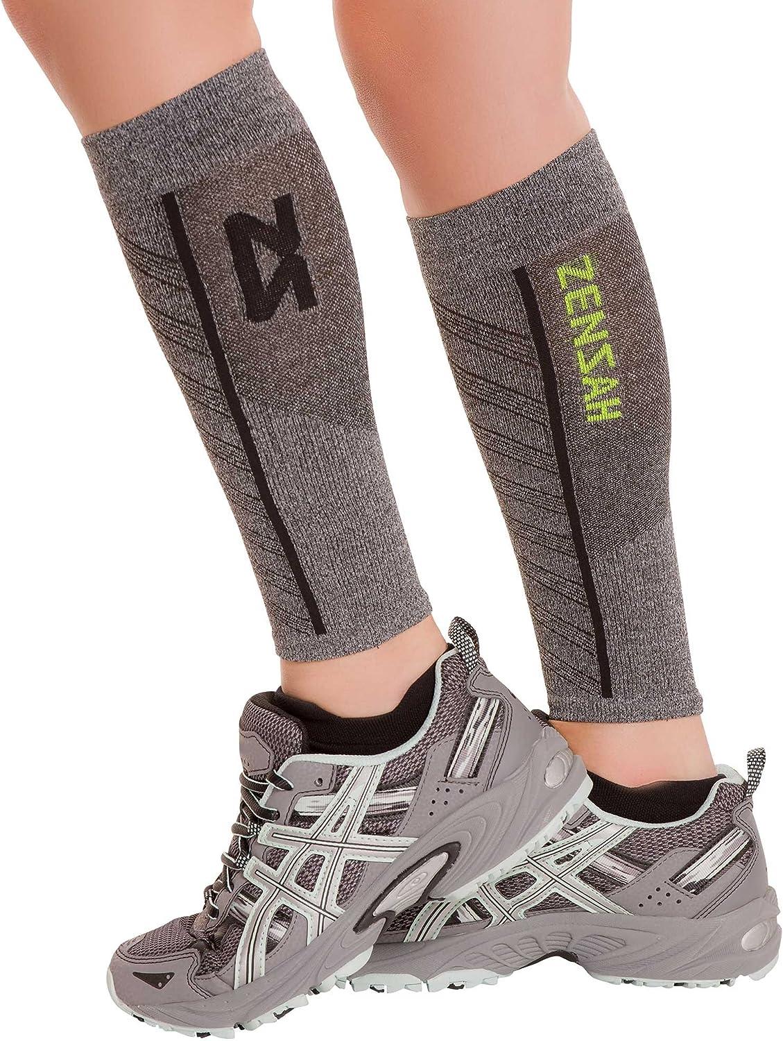 Featherweight Compression Leg Sleeves - Relieve Shin Splints Calf Strains  Large Heather Grey