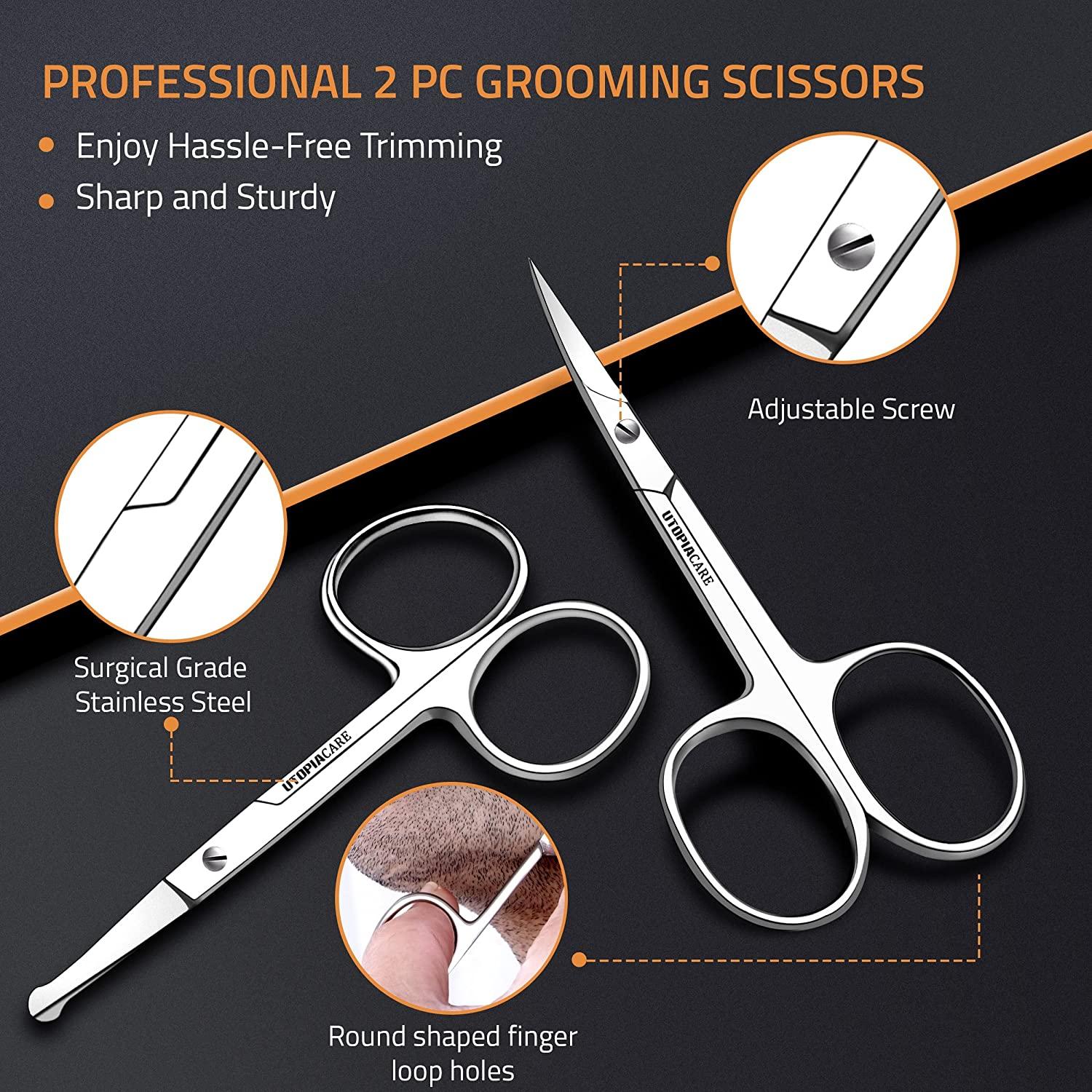 LIVINGO 3.75 Premium Nose Hair Scissors, Curved Safety Blades with Rounded  Tip for Trimming Small Details Facial Hair, Ear Hair, Eyebrow (Black)