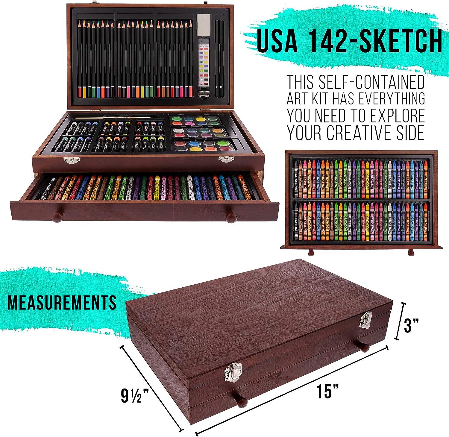 US Art Supply 84-Piece Deluxe Artist Studio Creativity Set Wood Box Case -  Art Painting, Drawing, 2 Sketch Pads, 24 Watercolor Paint Colors, 24 Oil