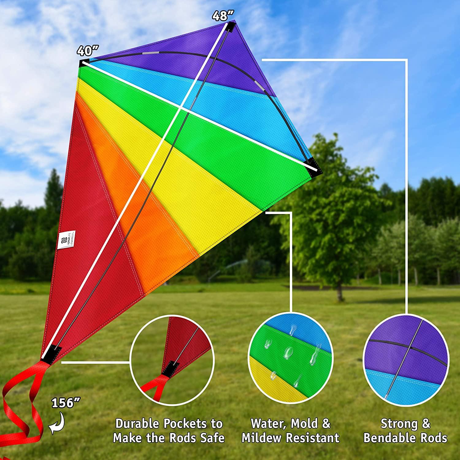 Large Diamond Kite for Kids - Lightweight, Classic Easy to Assemble, Fly,  Soars High in Low Wind Speeds - A Great Way to Enjoy and Spend Time with  Friends Family, Easy Flyer