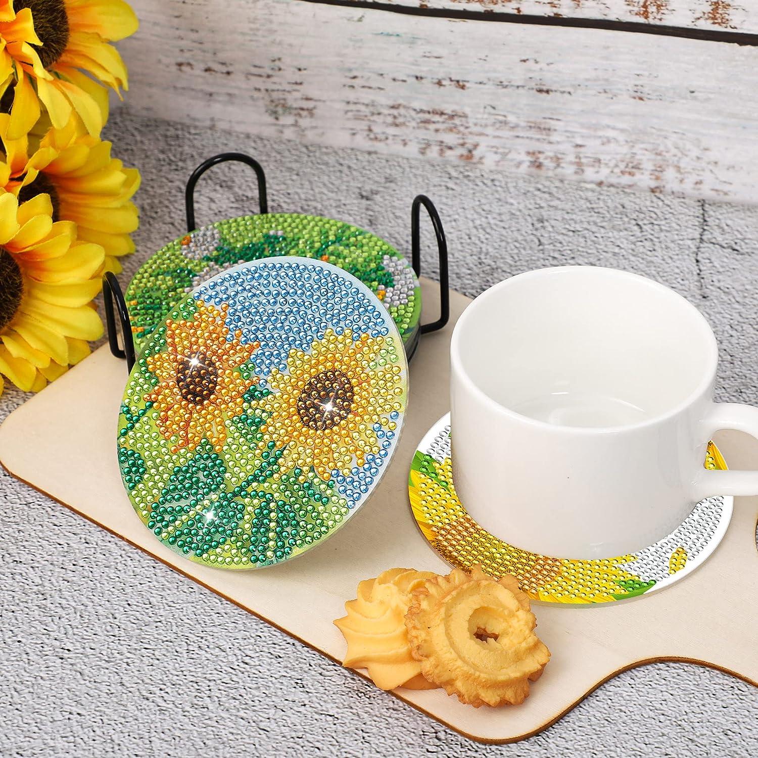 Yaomiao 8 Pcs Fall Diamond Painting Coaster Set with Holder DIY Autumn  Maple