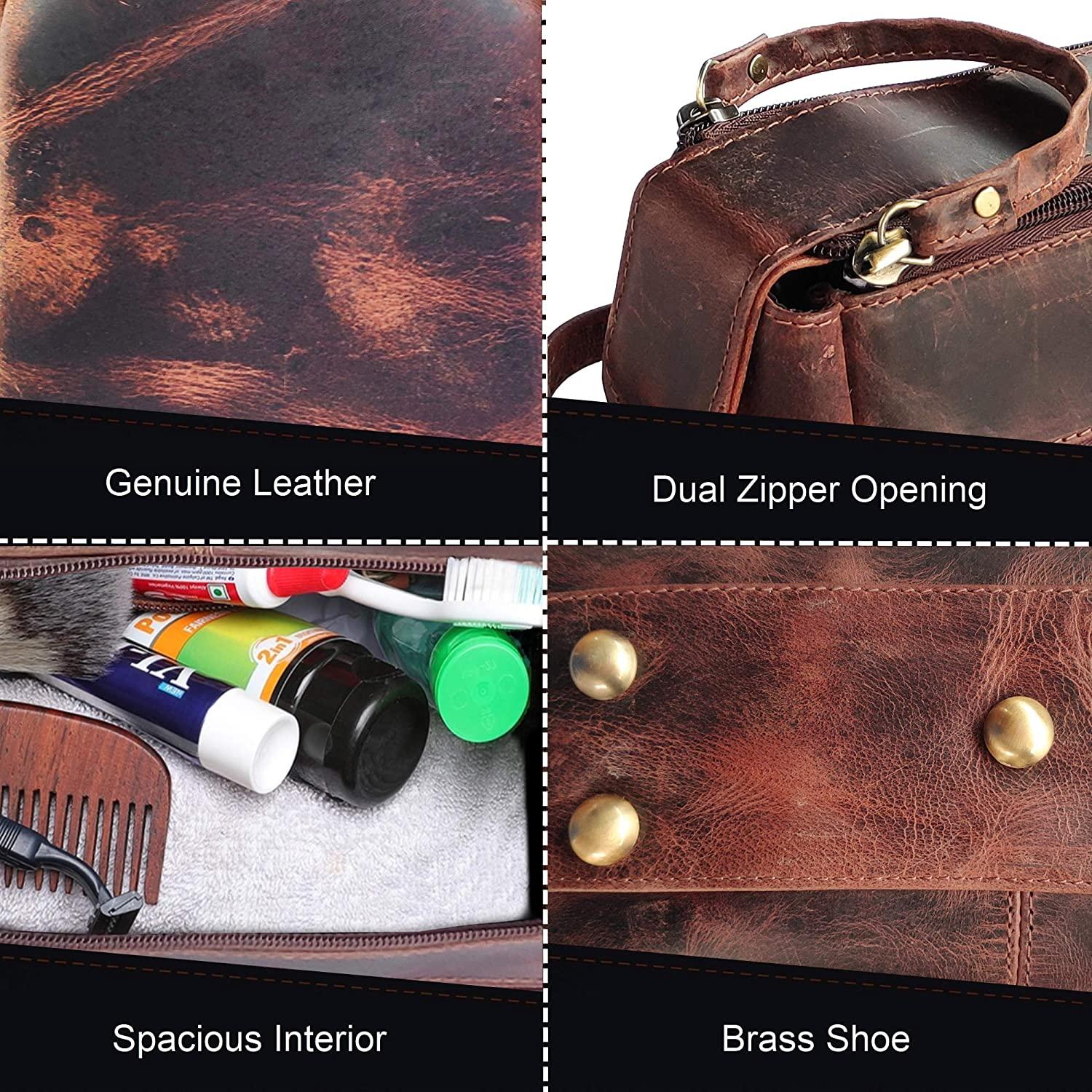 Genuine Leather Toiletry Bag Dopp Kit (Brown) – Rustic Town