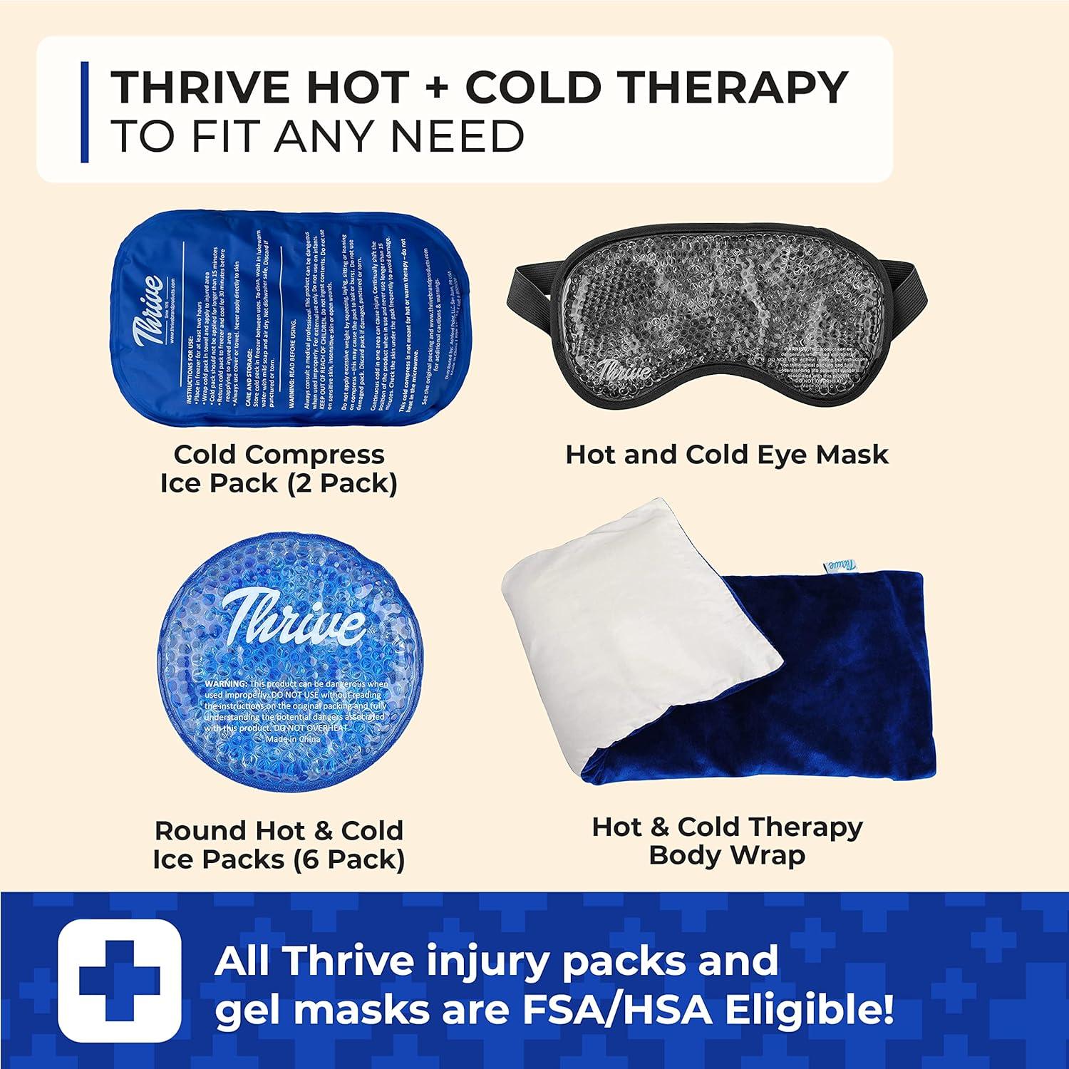 Thrive Reusable Ice Packs for Injuries - Pack of 2 - Regular Gel Ice Packs  for Knee, Shoulder, Ankle, Wrist, Neck & Back Pain Relief - FSA HSA