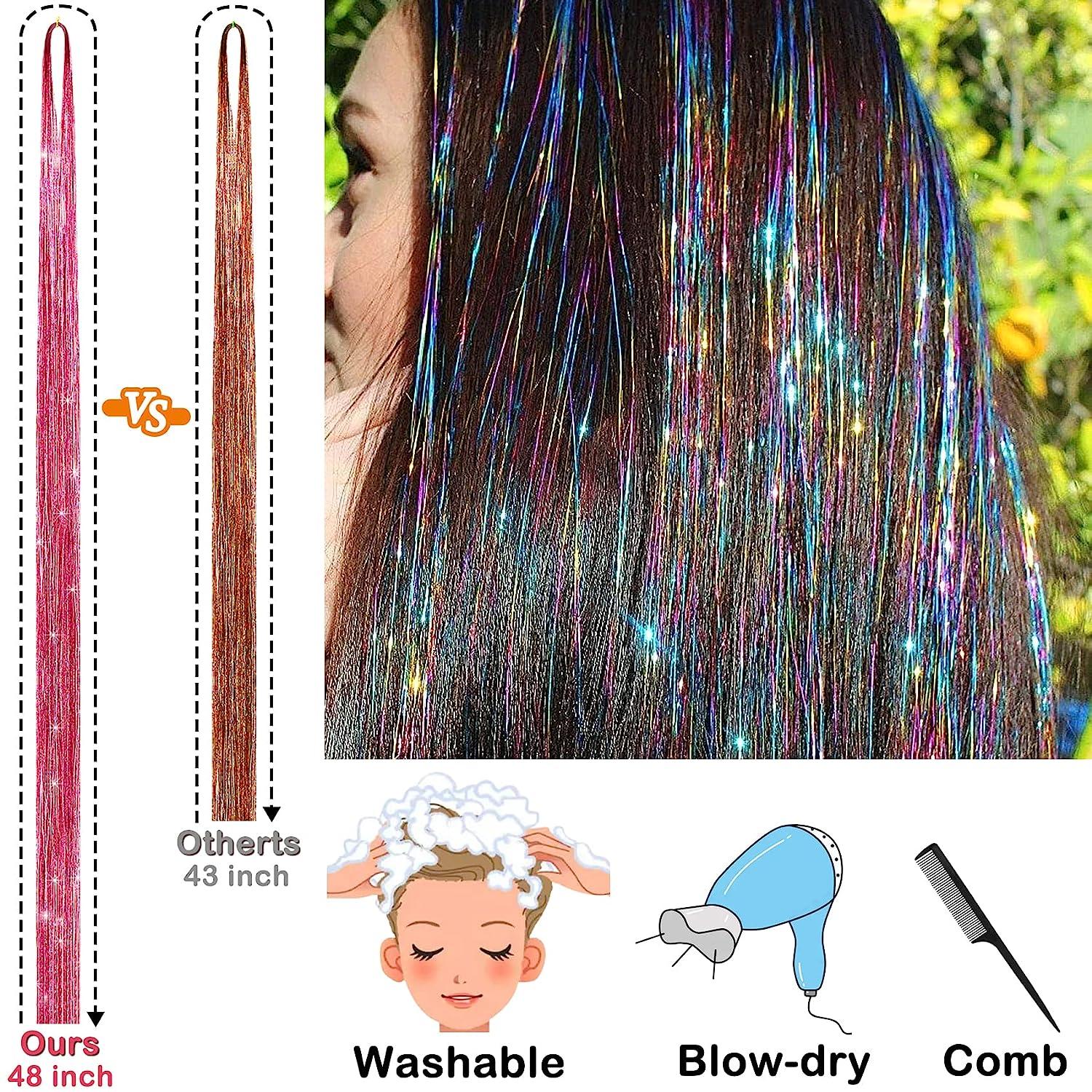 Hair Tinsel Kit 48 Inches Tinsel Hair Extensions with Tools 3200 Strands 12  Colors Fairy Hair