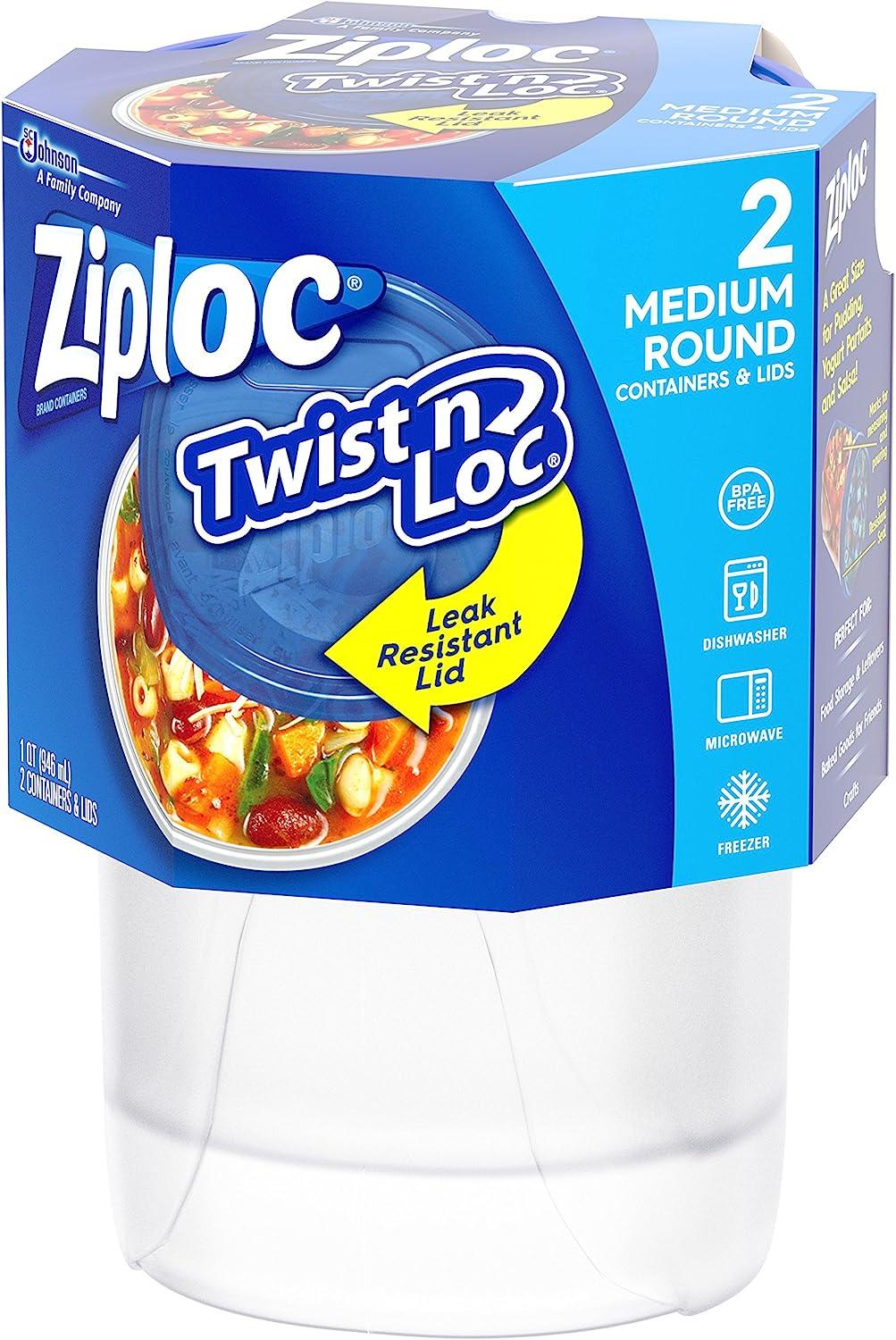 Ziploc Twist'n Loc Round Container, Medium - 2 count