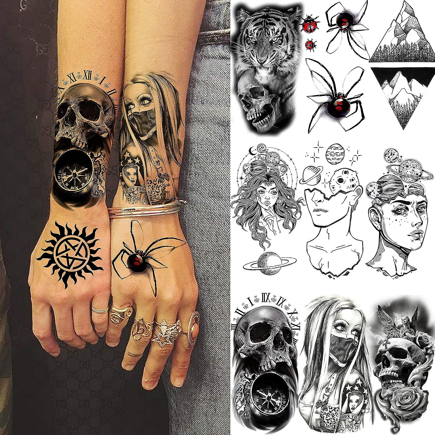 3d Black Skull Head Forearm Skeleton Temporary Tattoo For Men Adult Women  Tribal Wolf Flower Snake Fake Tattoo Half Sleeve Tatoo - Temporary Tattoos  - AliExpress