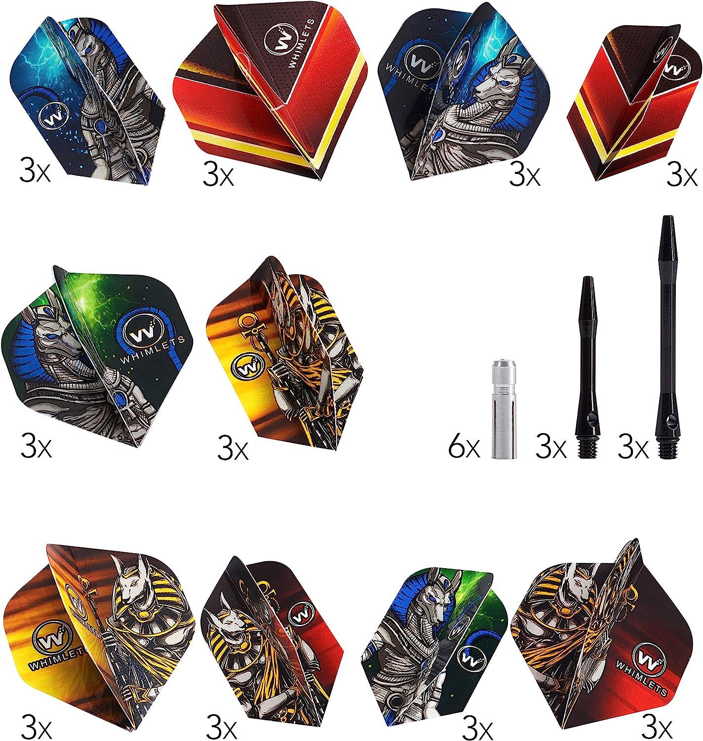 Whimlets Flights and Accessories Kit - 30-Piece Professional Flight Set with Standard/Slim Shape Darts Flights and Flights Protectors - Customizable Dart Accessories in 10 Unique Designs Slim/Standard Flights