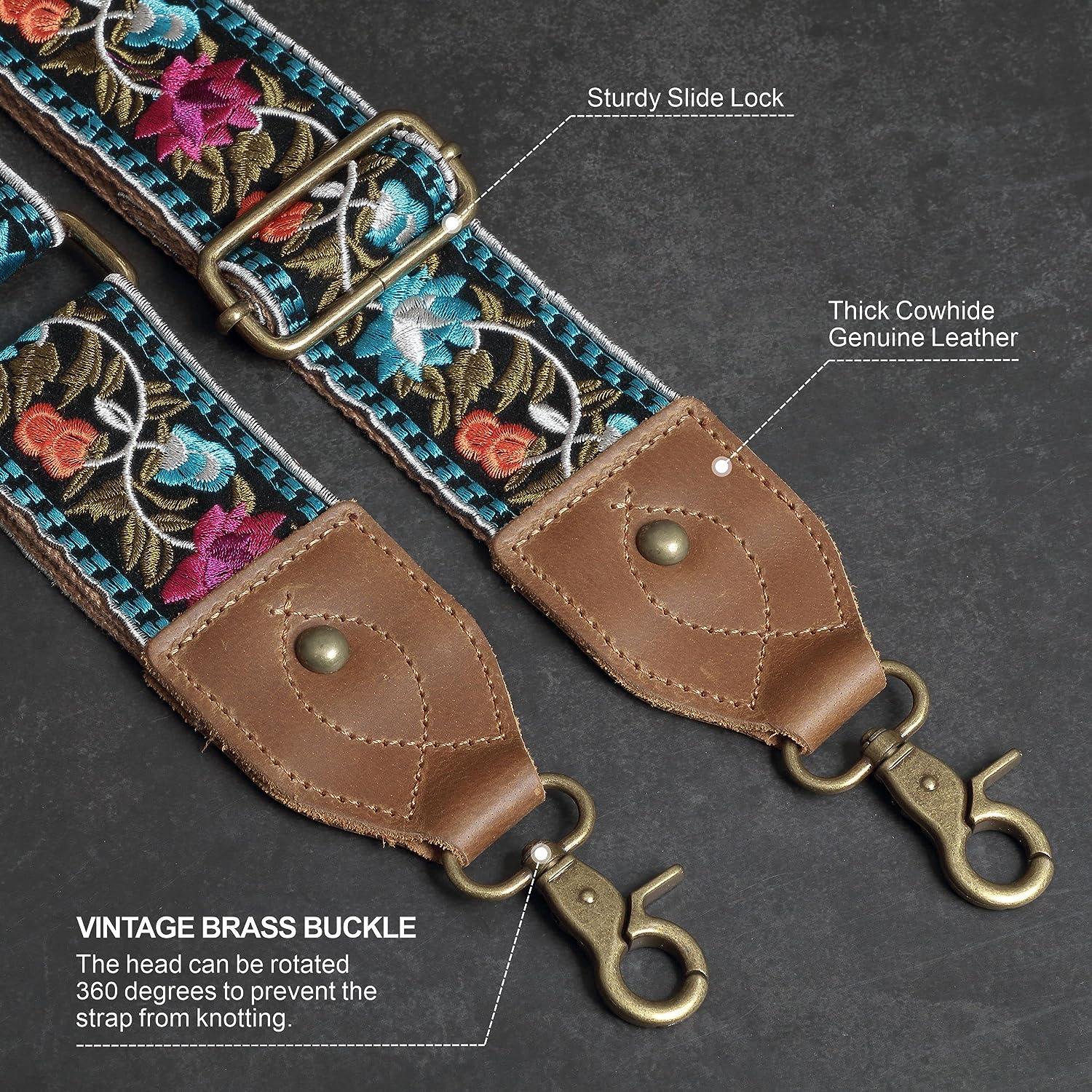 VIOCIWUO Purse Strap Replacement 2'' Wide Shoulder Strap Guitar Purse Strap  Diagonal Bag Adjustable Retro Jacquard Embroidery Crossbody Bag Strap
