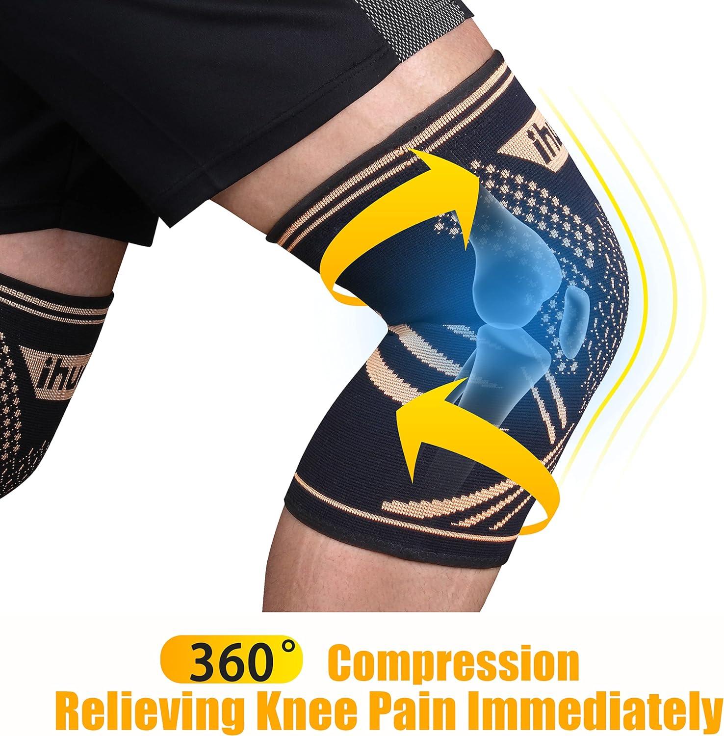 2 Pack Copper Knee Brace Sleeves for Women & Men Arthritis Pain Relief and  Support Compression Knee Sleeve-Golden 
