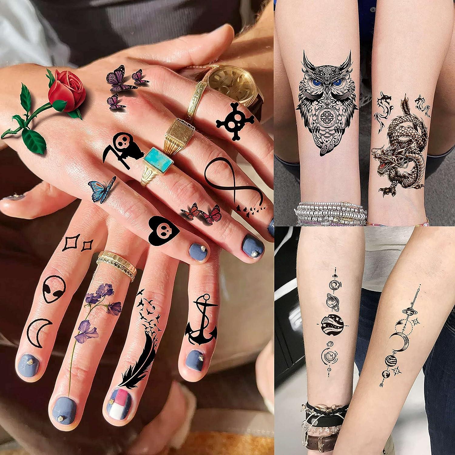 Small Figure Girl Finger Black and White Tattoo Sticker Animal and Plant  Water Transfer Temporary Tattoo Sticker - AliExpress