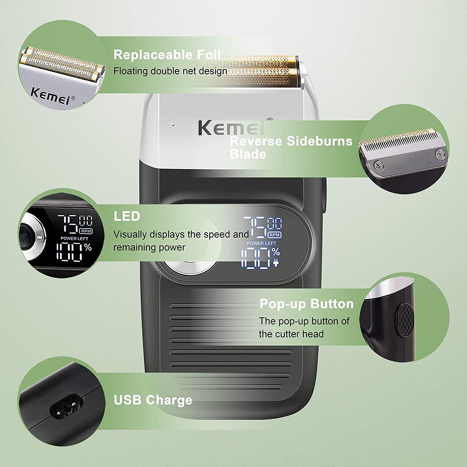 KEMEI Electric foil Shavers for Men, LCD Display Cordless Men's Razors, USB  Rechargeable with Pop-up