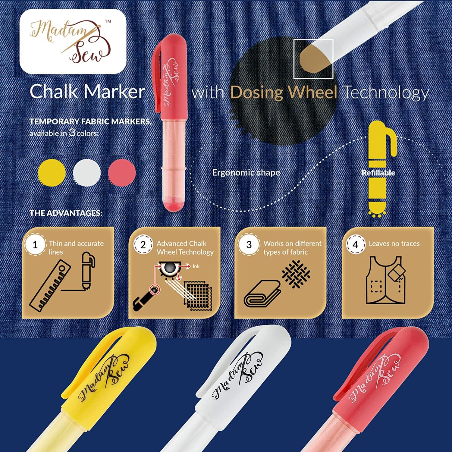 2 Pack Fabric Chalk Markers for Sewing and Quilting - Refillable Chalk  Pencils - White Sewing Chalk for Fabric for Easy and Consistent Erasable  Marking - Tailors Chalk for Fabric Marking