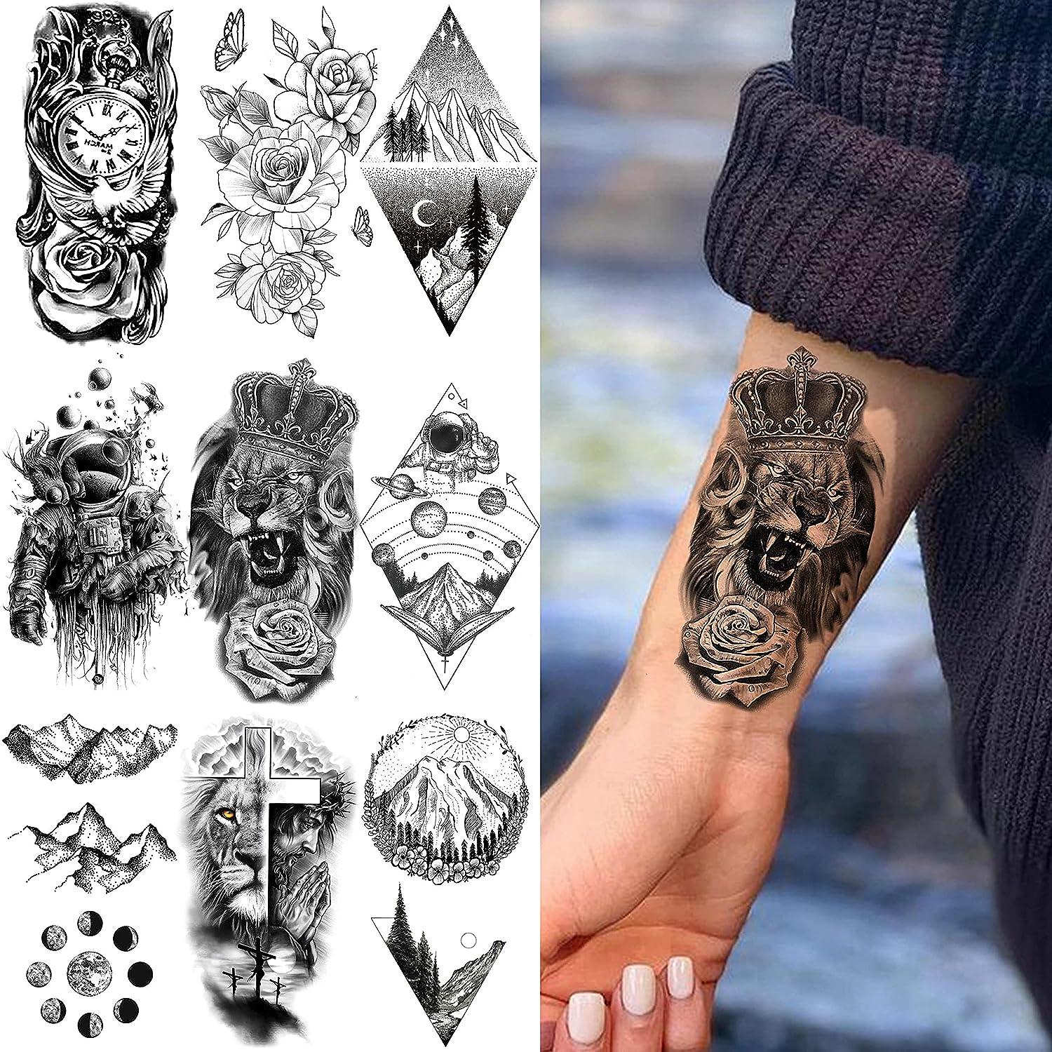 Shegazzi 52 Sheets Black Skull Temporary Tattoos For Men Women Arm Neck  Tatoos 3D Realistic Small Rose Flowers Fake Tattoos Temporary Waterproof  Mountain Snake Lion Tiger Temp Tattoo Sticker Adults