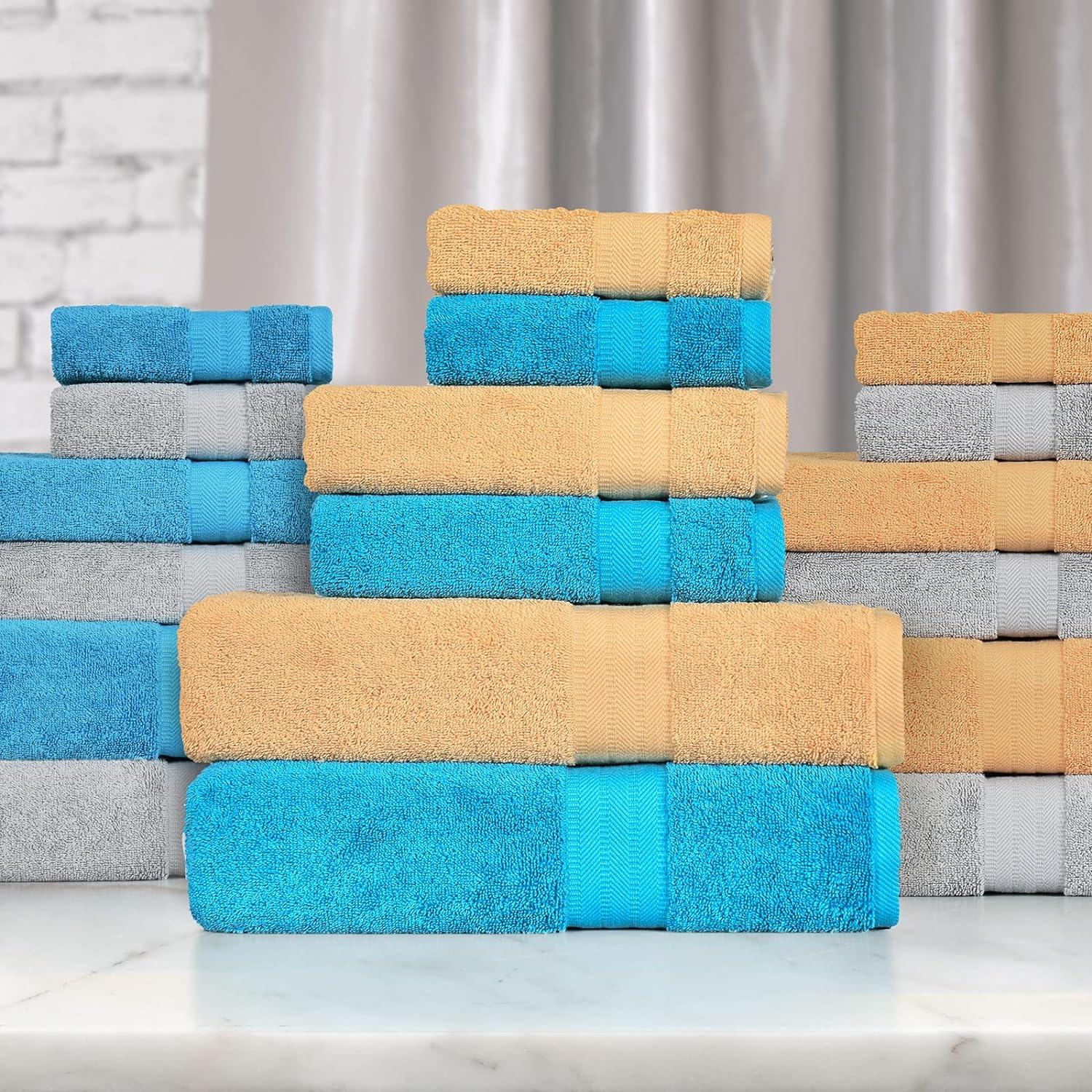 DJ Doris Bath Towels Set 6 Pack 2 Bath Towel 2 Hand Towel and 2 Washcloth  650 GSM 100% Cotton Quick Dry Ultra Soft and Highly Absorbent Luxury Hotel  Quality for Bathroom (Blue) Blue 6 pack