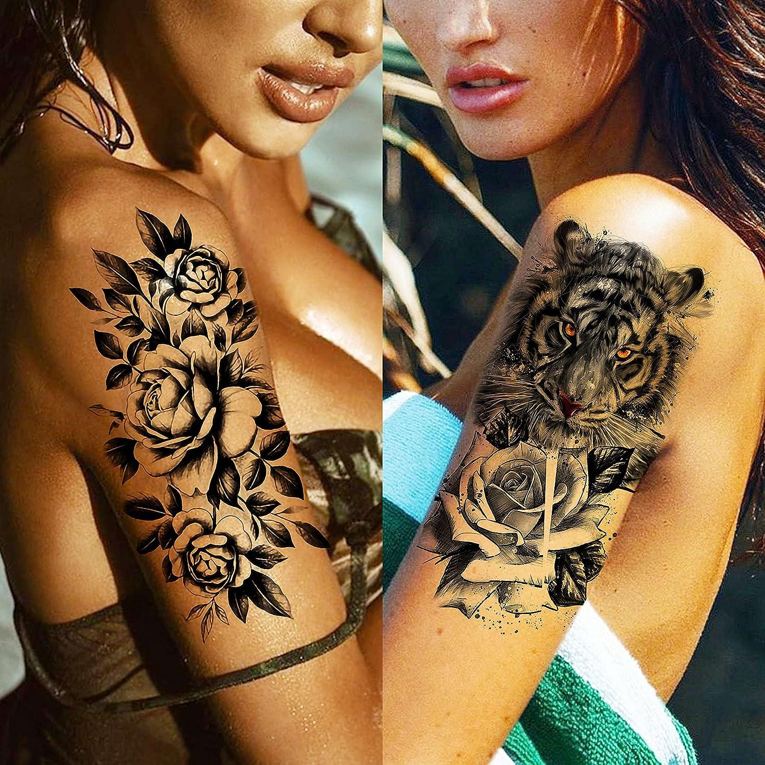 Realistic Black Flower Printable Temporary Tattoo Paper For Men And Women  Thigh And Arm Sleeve Straps With Rose Flower Design 3D Forearm Stickers  Z0403 From Misihan09, $4.46 | DHgate.Com