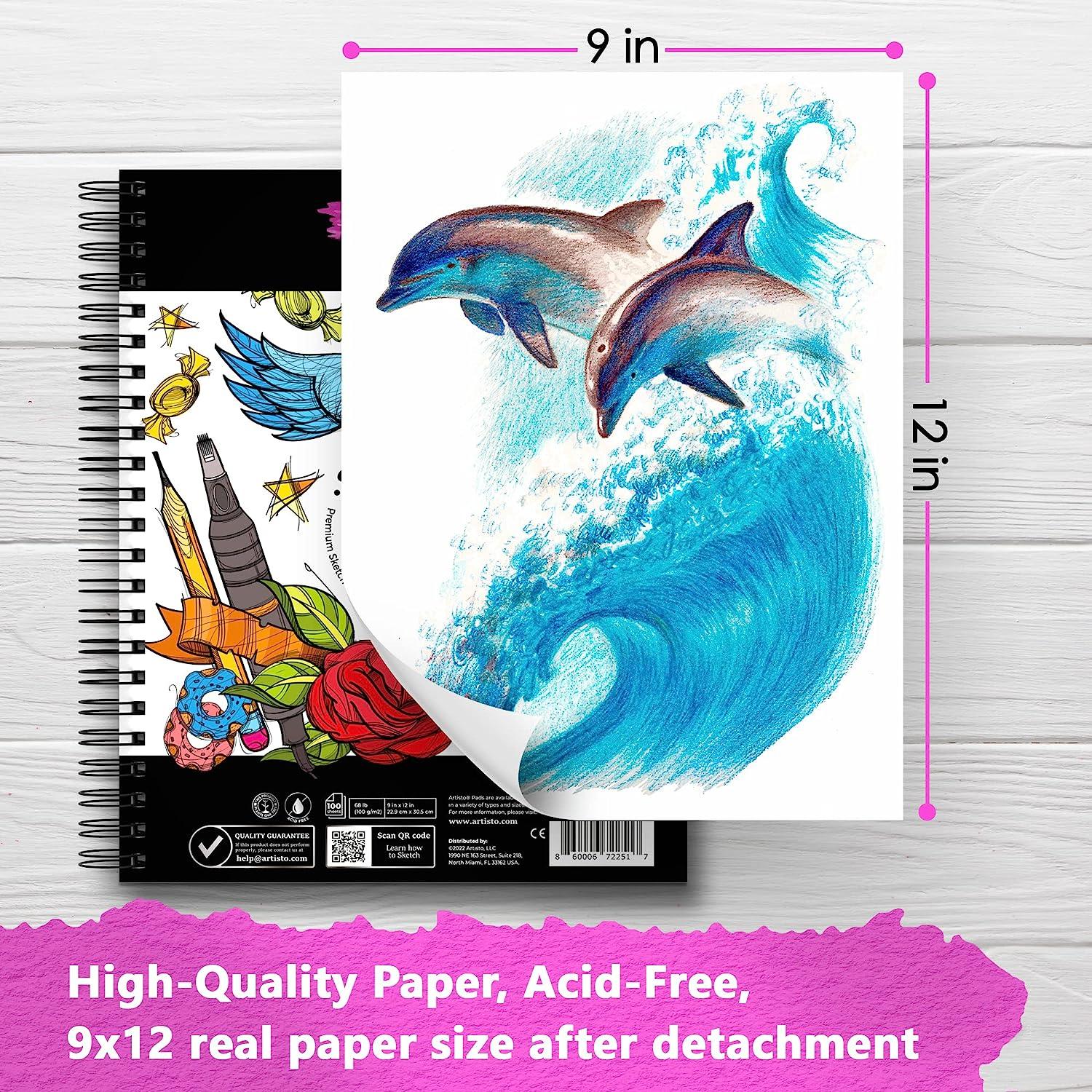 ARTISTO Sketching Pads 9 x 12 & Colored Pencils (72 colors) Bundle