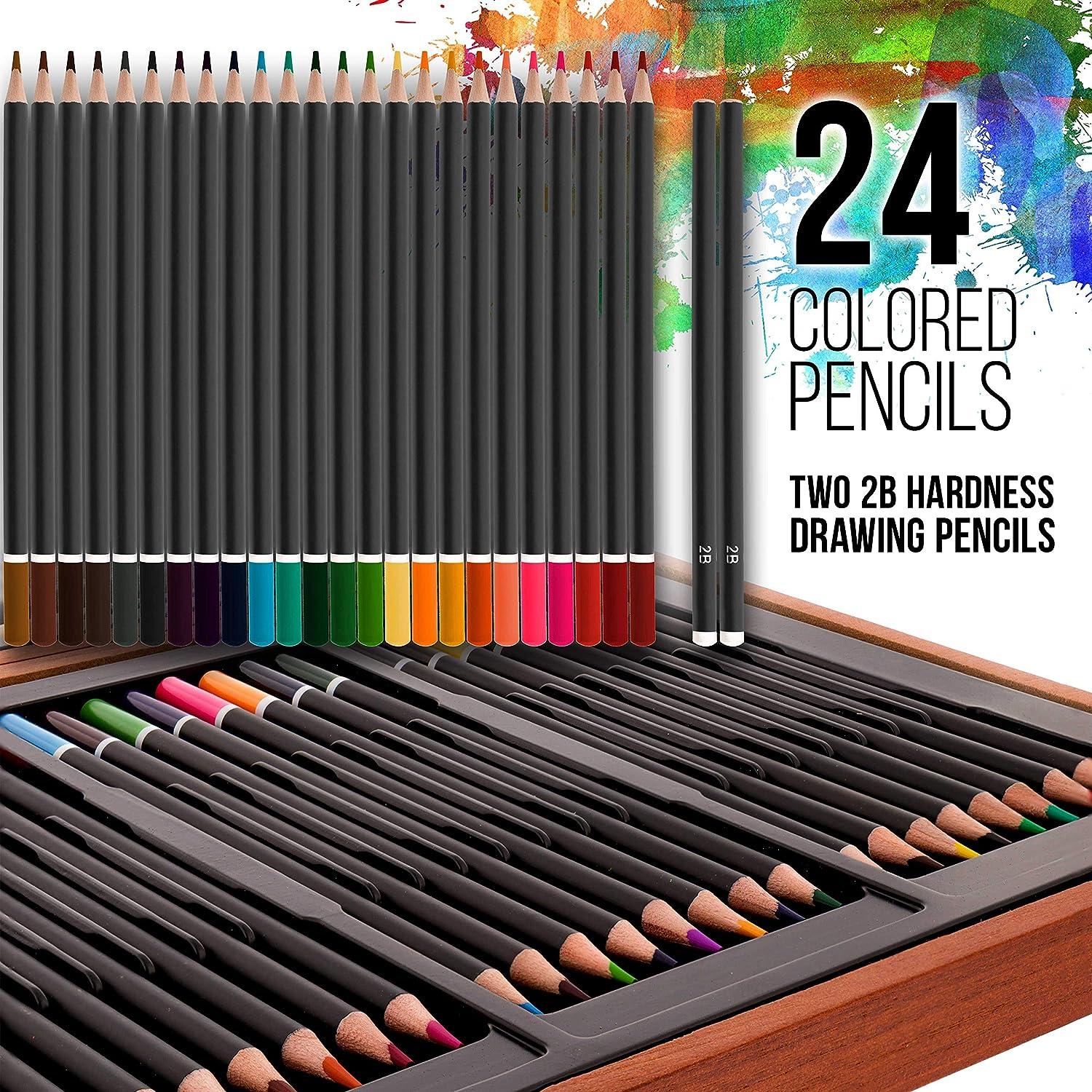 US Art Supply 162-Piece Deluxe Mega Wood Box Art Painting and Drawing Set -  Artist Painting Pad, 2 Sketch Pads, 24 Watercolor Paint Colors, 24 Oil