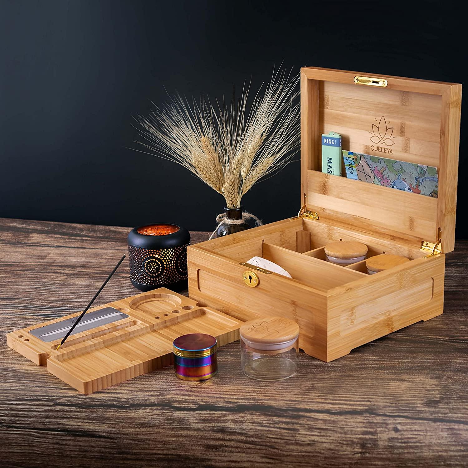 Wooden Stash Box Bundle, Rolling Tray, Jar, Rolling Kit, Rolling Tray Stash  Box with Lock, Rolling Tray Bundle, Bamboo Rolling Tray with Lid