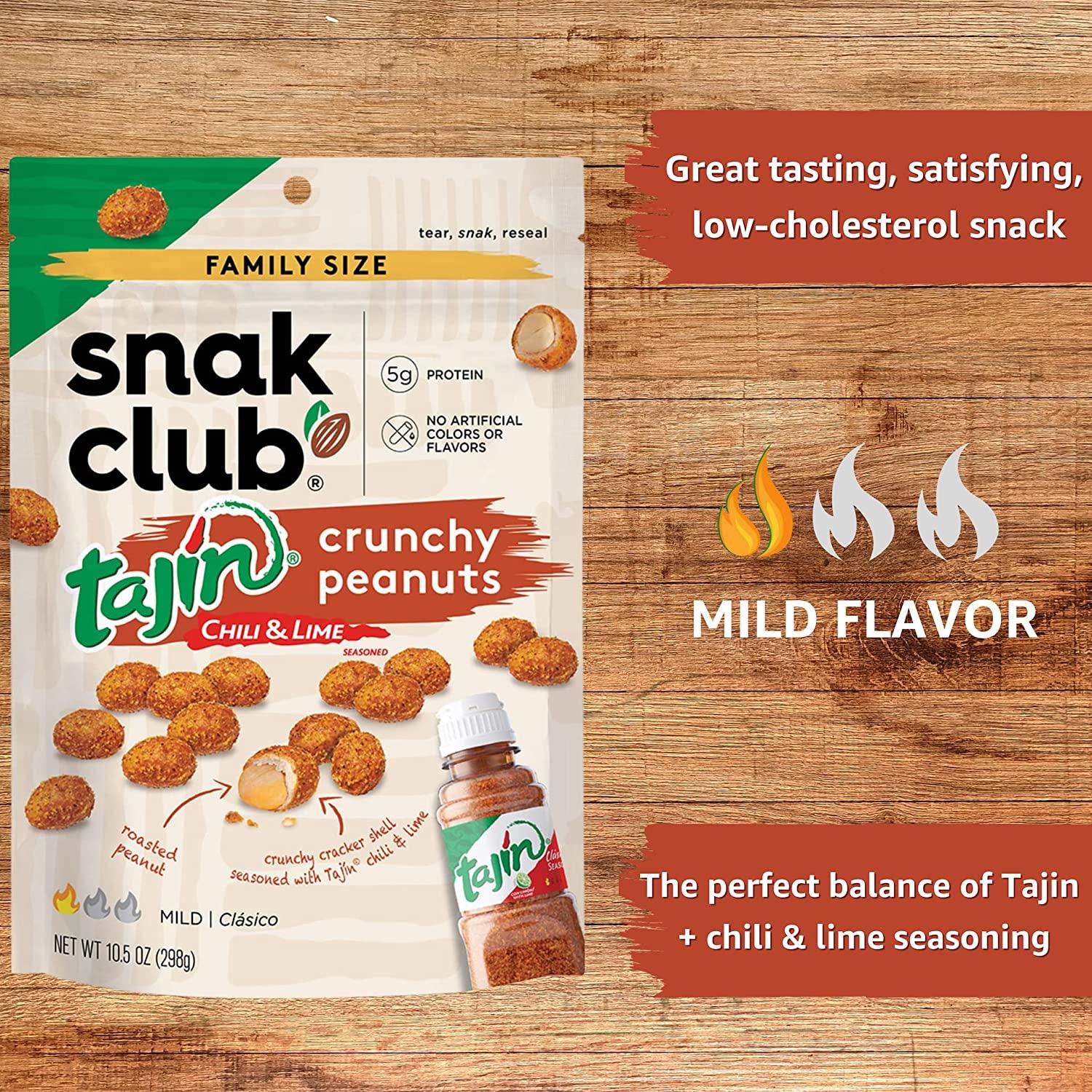 Snak Club Tajin Crunchy Peanuts, Mild Chili & Lime Flavor, Zesty Spicy  Snacks,  Resealable Bag