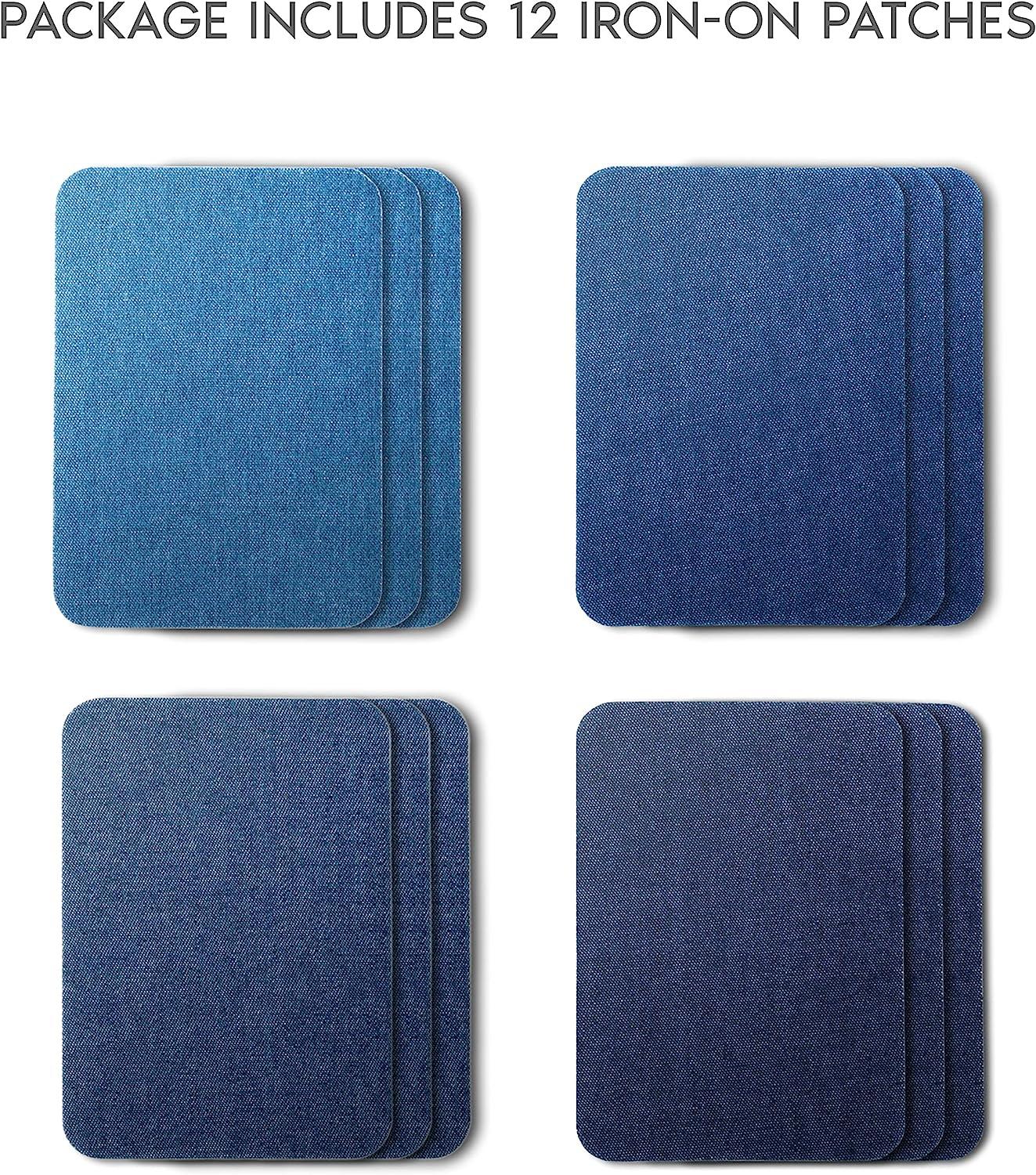  TACVEL 12Pcs Premium Quality Denim Iron on Patches for Jeans,  Strongest Glue 100% Cotton Repair Decorating Kit, Size 3 by 4-1/4 (7.5 cm  x 10.5 cm)-Deep Blue