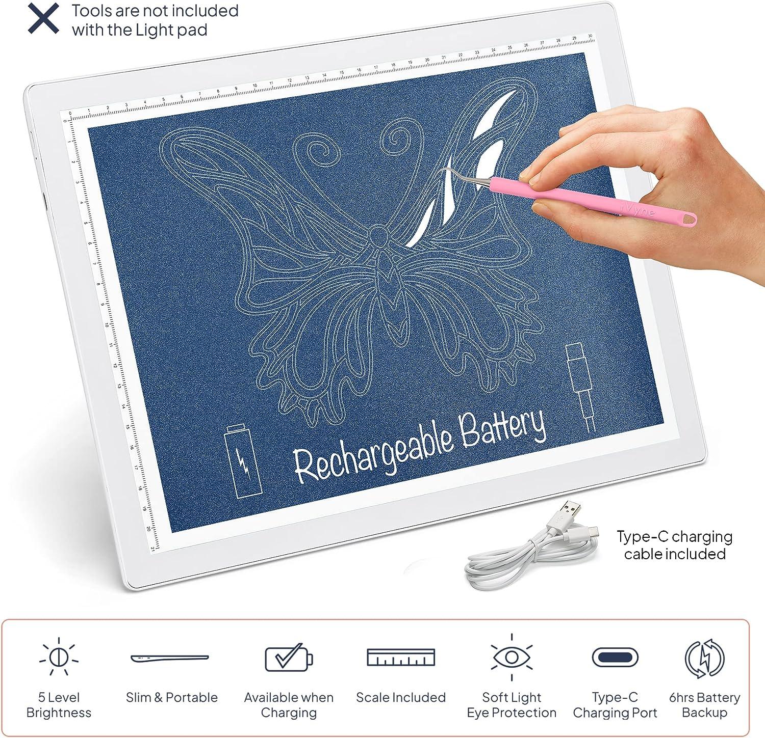 Rechargeable Led Bright Ultra-Thin Light Pad A4 Powered by Lithium Battery  for Cricut Vinyl, Weeding Tool, Drawing Crafting Box