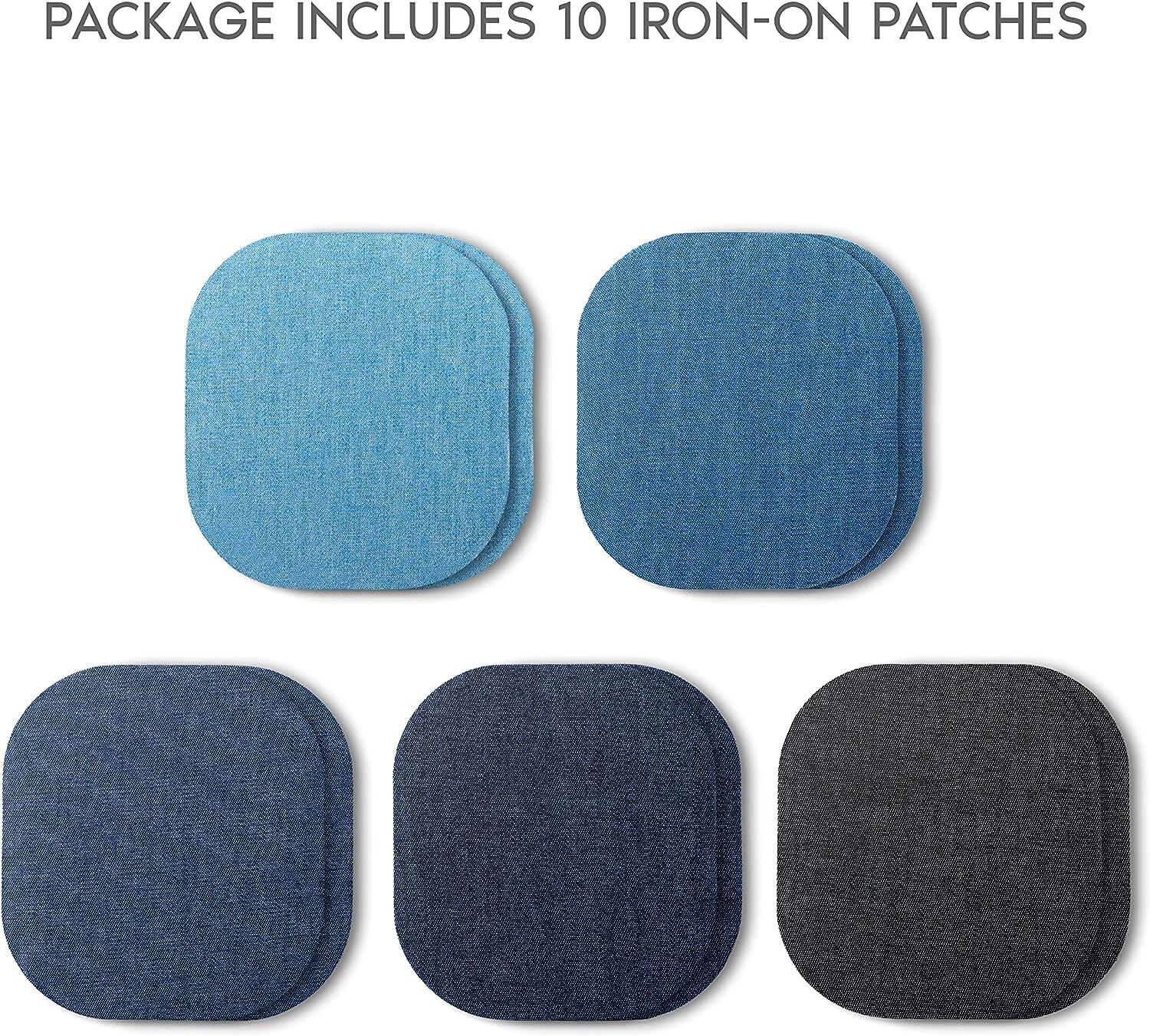 ZEFFFKA Premium Quality Denim Iron-on Jean Patches Inside & Outside  Strongest Glue 100% Cotton Assorted Shades of Blue Black Repair Decorating  Kit 10 Pieces Size 4-1/4 by 3-3/4 (9.8 cm x 10.8 cm)