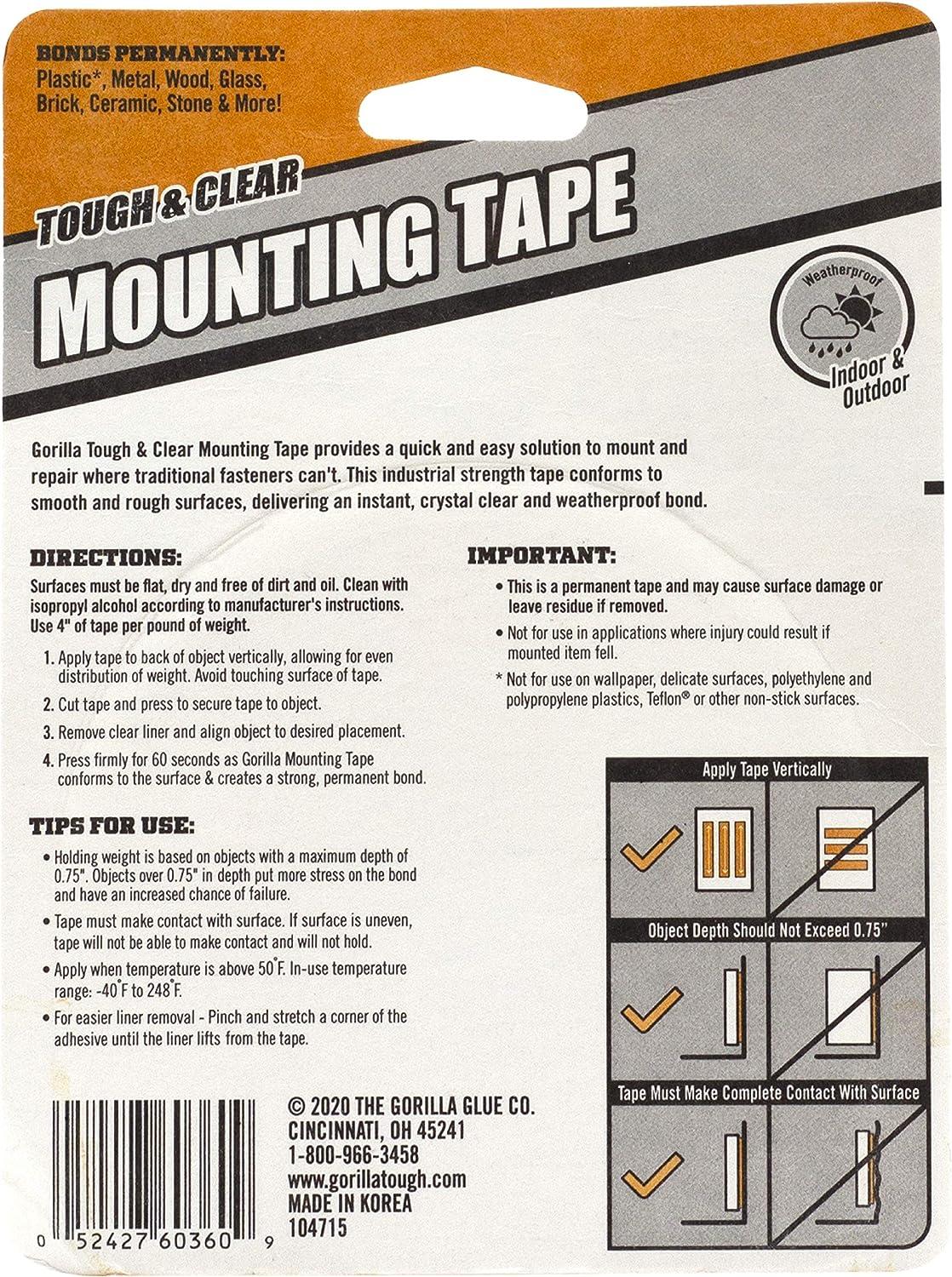Gorilla Tough and Clear Mounting Tape 1-in x 150-in Double-Sided