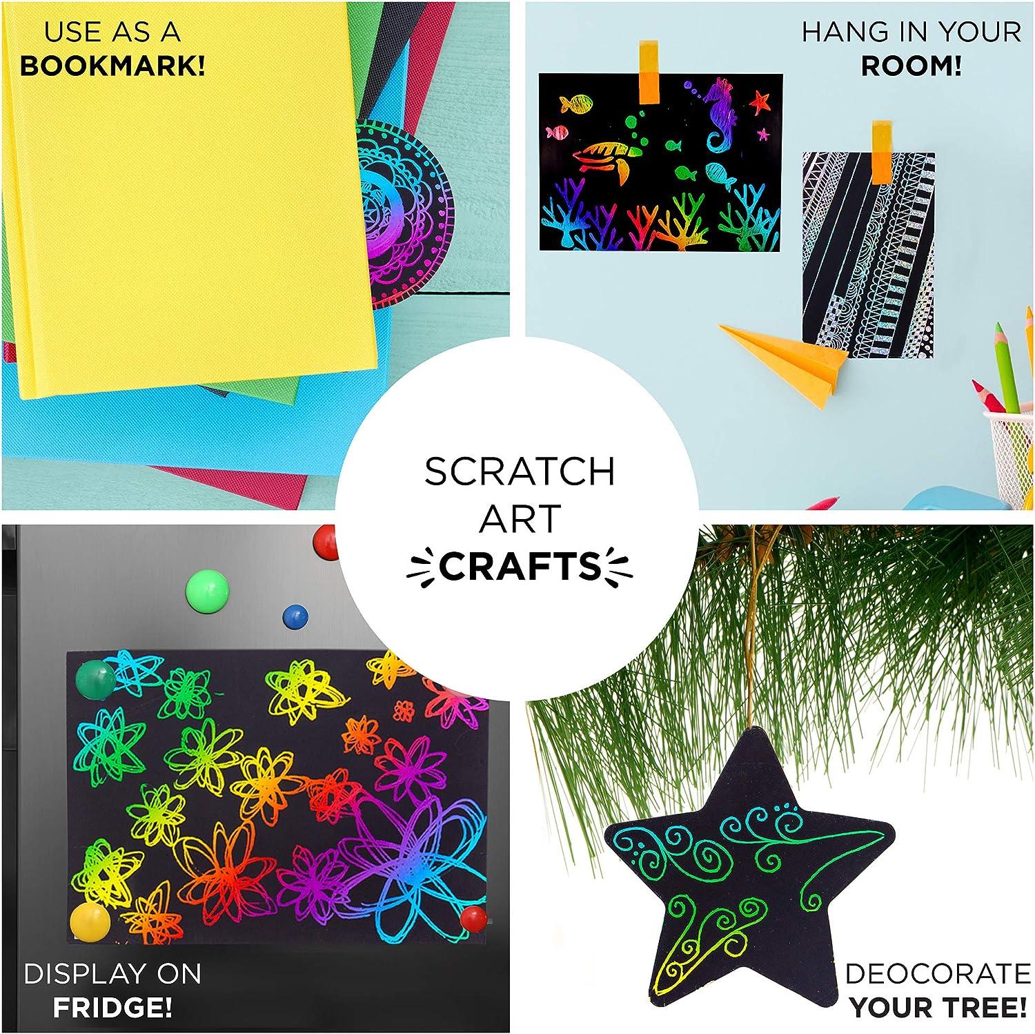 Horizon Group USA Scratch Art 60 Pieces Variety Pack. Glow in The Dark,  Holographic, Rainbow & Die Cut Sheets. 4 Scratching Tools Included.Black  Scratch it Off Art & Crafts Sheets