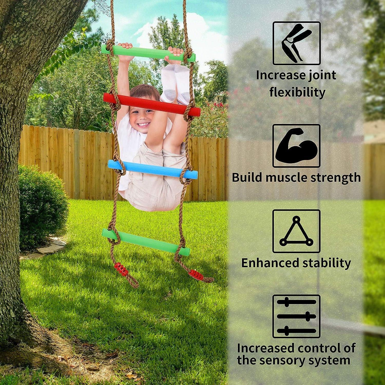 Kawuneeche 7FT Colorful Camping Rope Ladder for Kids Hanging Ladder  Climbing Ladder for Swing Set Accessories Rope Ladder for Playground Tree  House, Ninjaline, Indoor&Outdoor Play Set