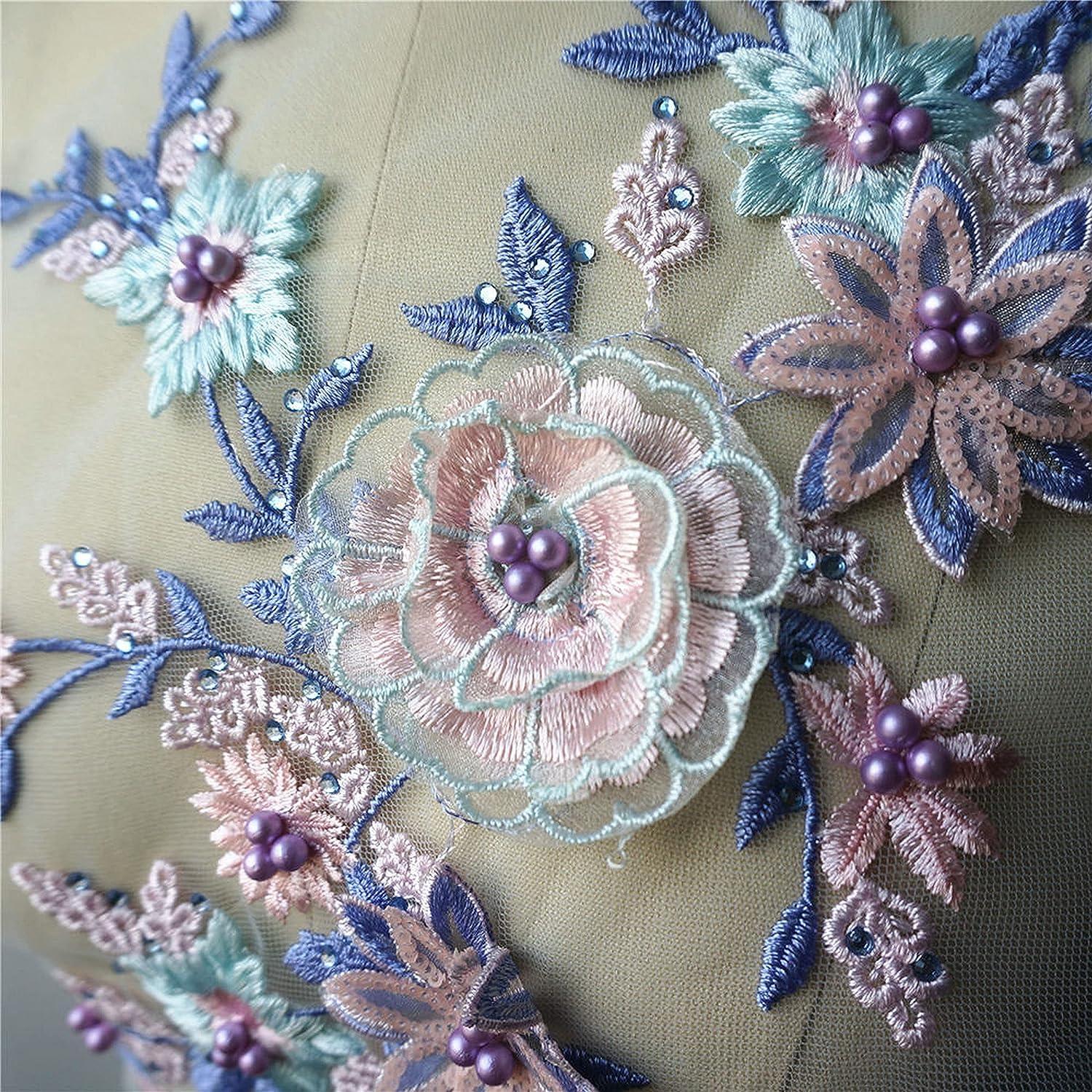 IXUEYU 2 Pcs Car Bone Sequin Embroidery Flower Patches Handmade