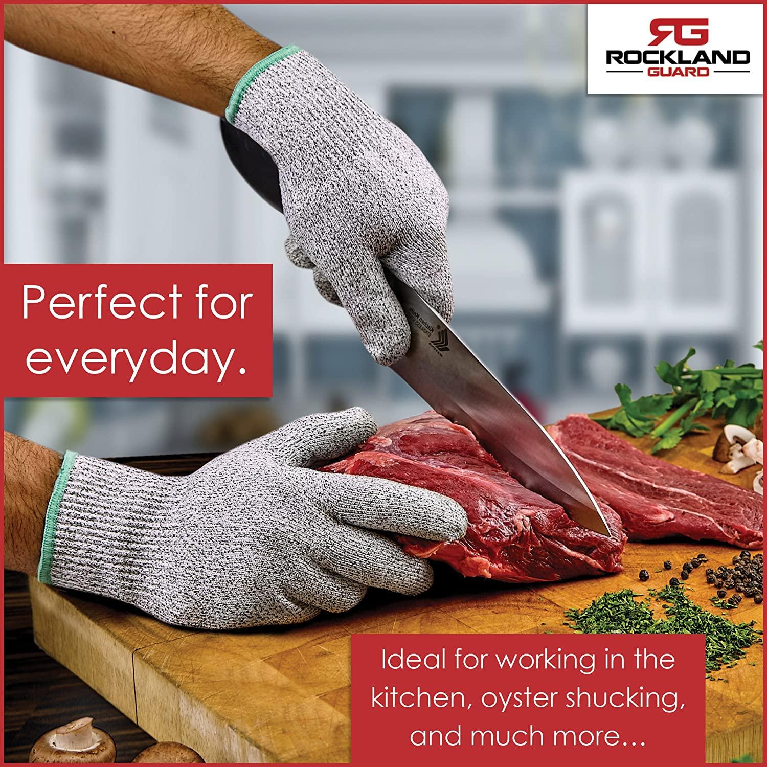 Rockland Guard Oyster Shucking Set- High Performance Level 5 Protection  Food Grade Cut Resistant Gloves with 3.5 Stainless steel Oyster Knife,  perfect set for shucking oysters Large