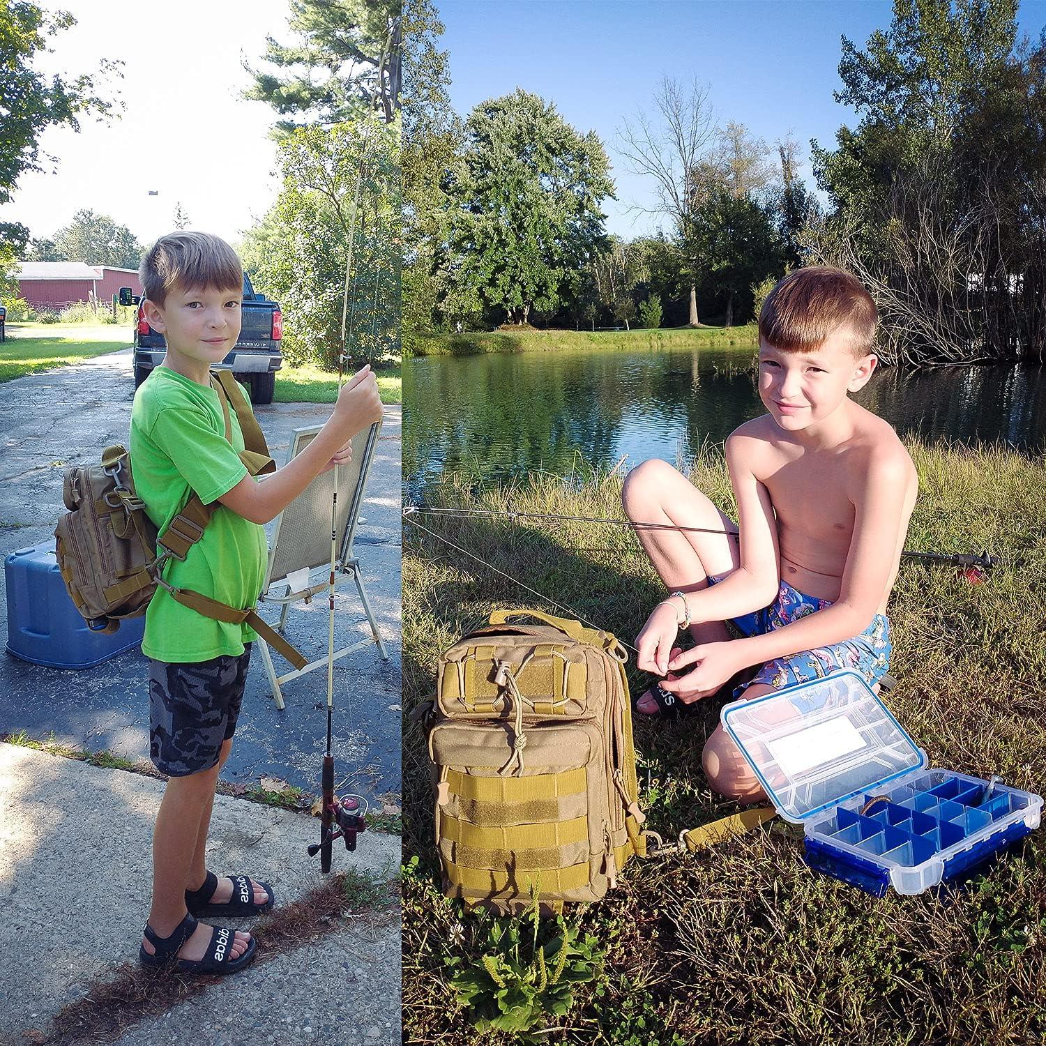 Compact Fishing Tackle Bag, Fishing Bag with Tackle Box and Rod Holder