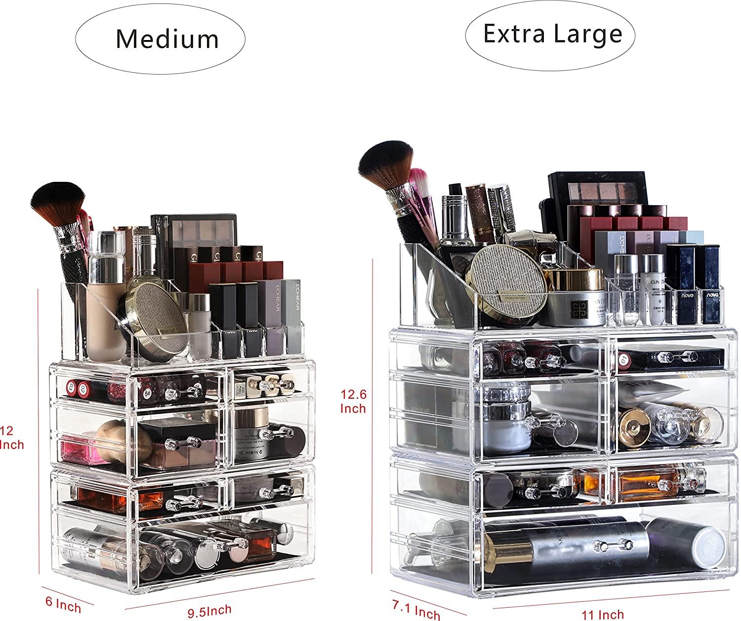 CQ Acrylic Pack of 2 Acrylic Countertop Stackable Drawers Bathroom Cabinet Organizer Clear Organizing Bins for Cosmetics Organizer Jewelry Hair Accessories