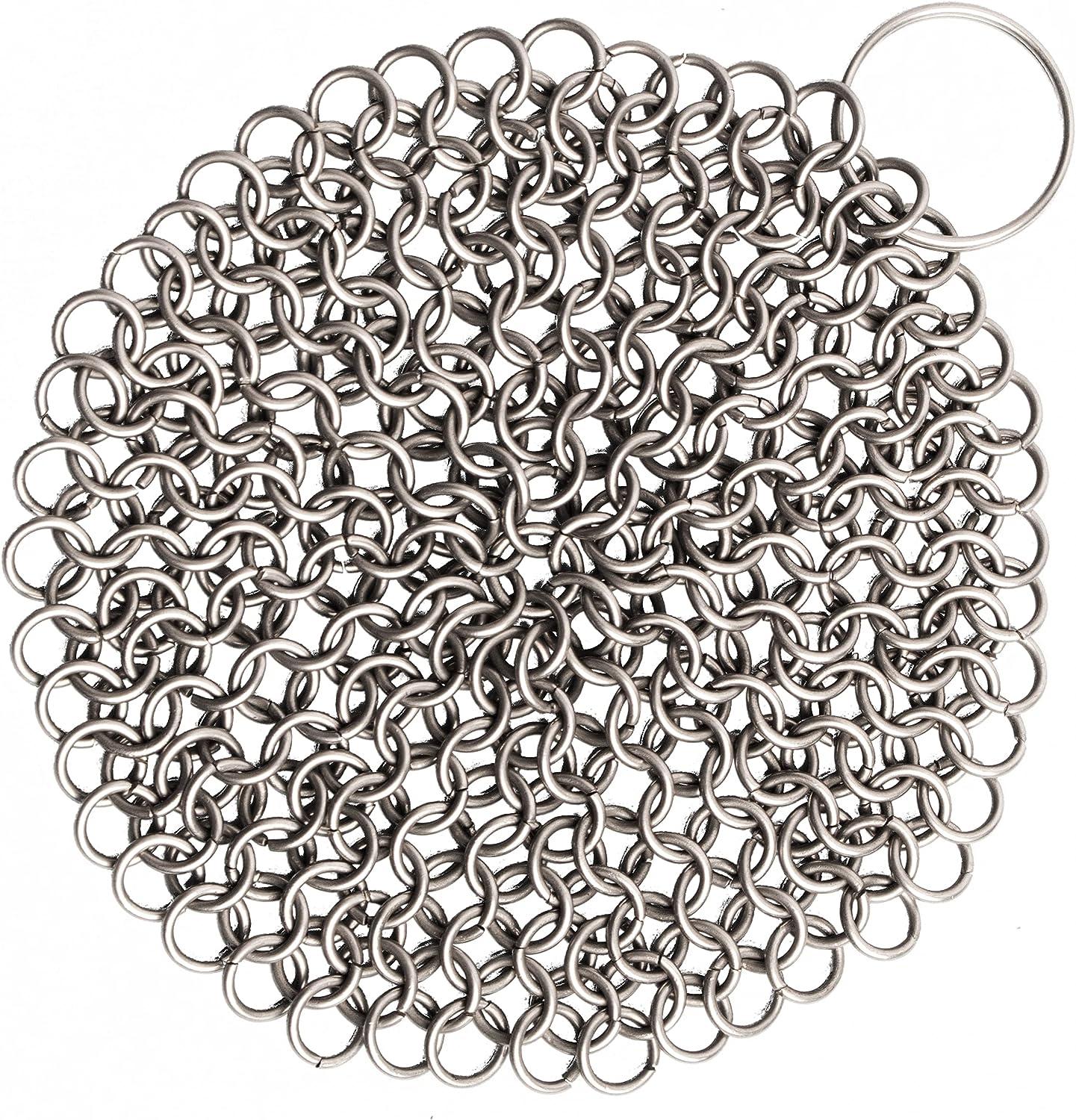Chainmail Stainless Steel Scrubber, Ideal for Cleaning Cast Iron