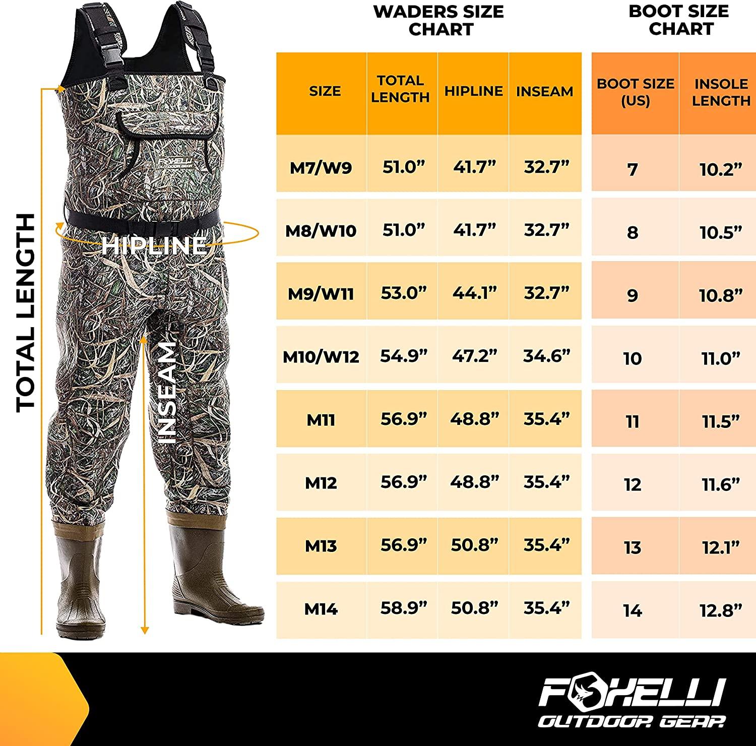 Foxelli Chest Waders Camo Neoprene Hunting & Fishing Waders for Men & Women  with Boots, Waterproof Bootfoot Waders 11 Camo