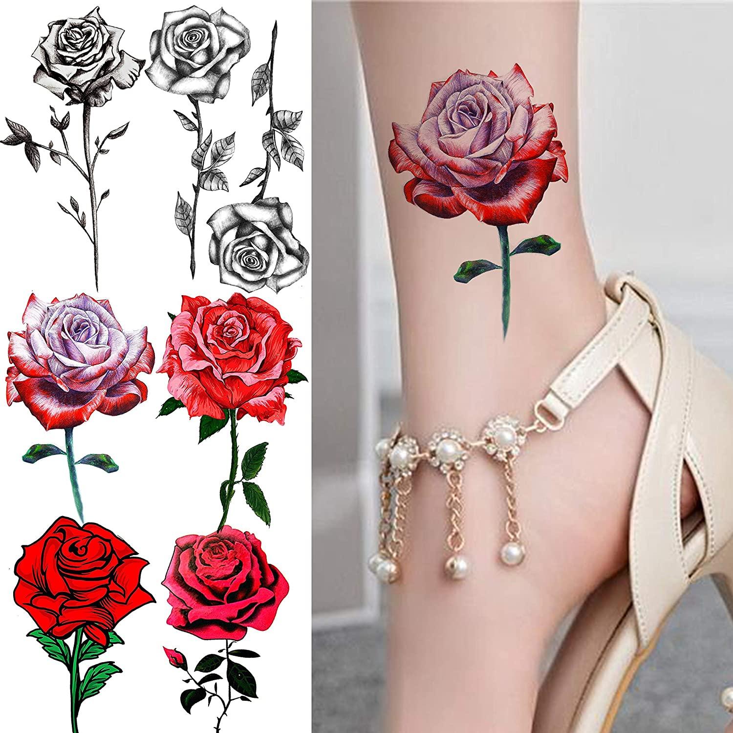 Women Body Art Painting Arm Leg Tattoo Sticker 3D Fake Black Rose