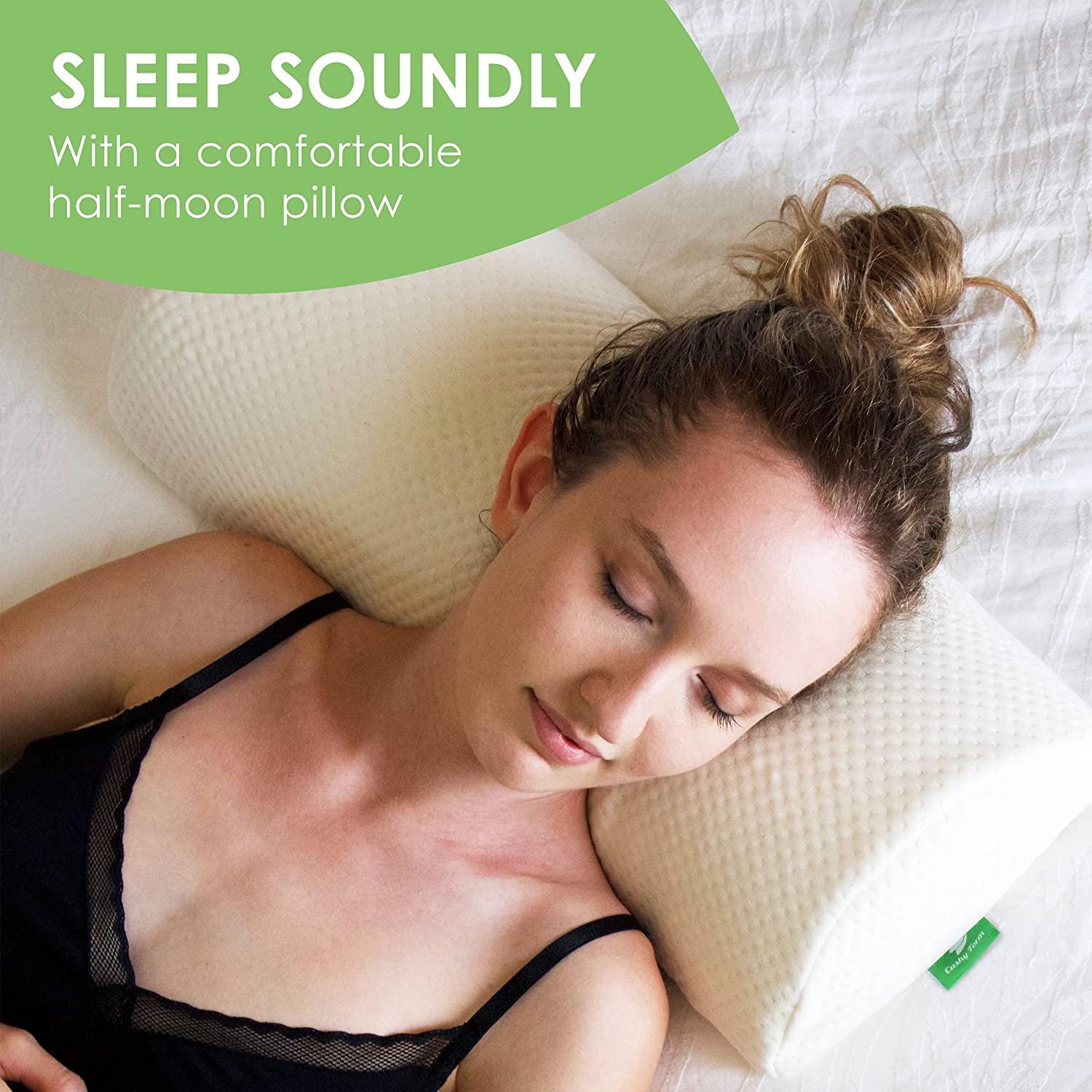 Back Pain Relief Memory Foam Pillow - Half Moon Bolster Knee Pillow for  Side, Back, Stomach Sleepers - Semi Roll Round Lumbar Leg Wedge - Reduce  Neck