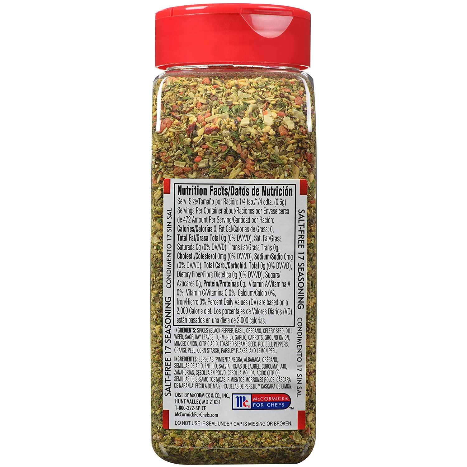Lawry's Salt Free 17 Seasoning, 10 oz - One 10 Ounce Container of 17  Seasoning Spice Blend Including Toasted Sesame Seeds, Turmeric, Basil and  Red